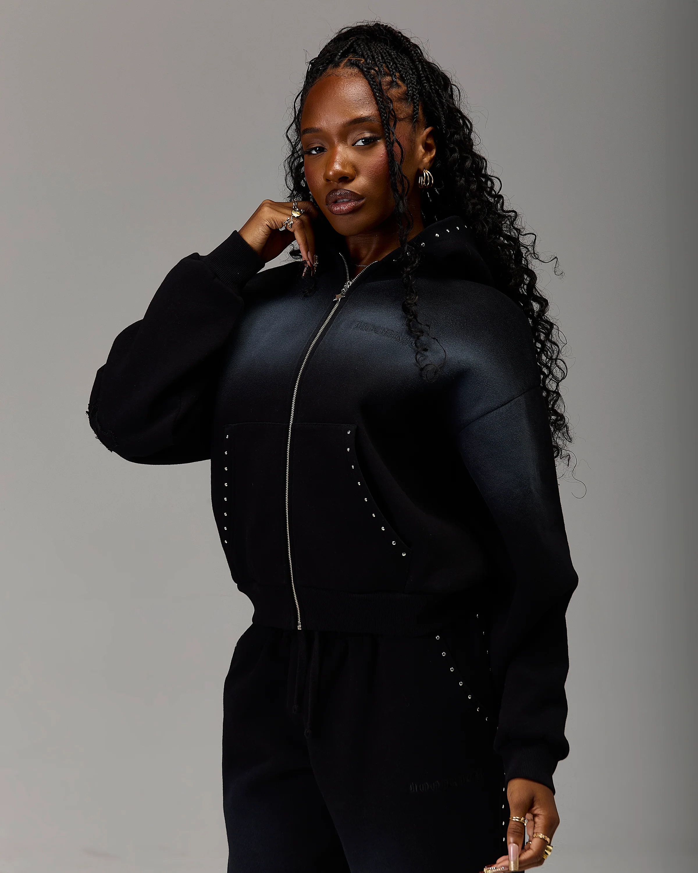 The Winner's Circle Aspen Mid Length Zip Hoodie - Black Wash - Image 9