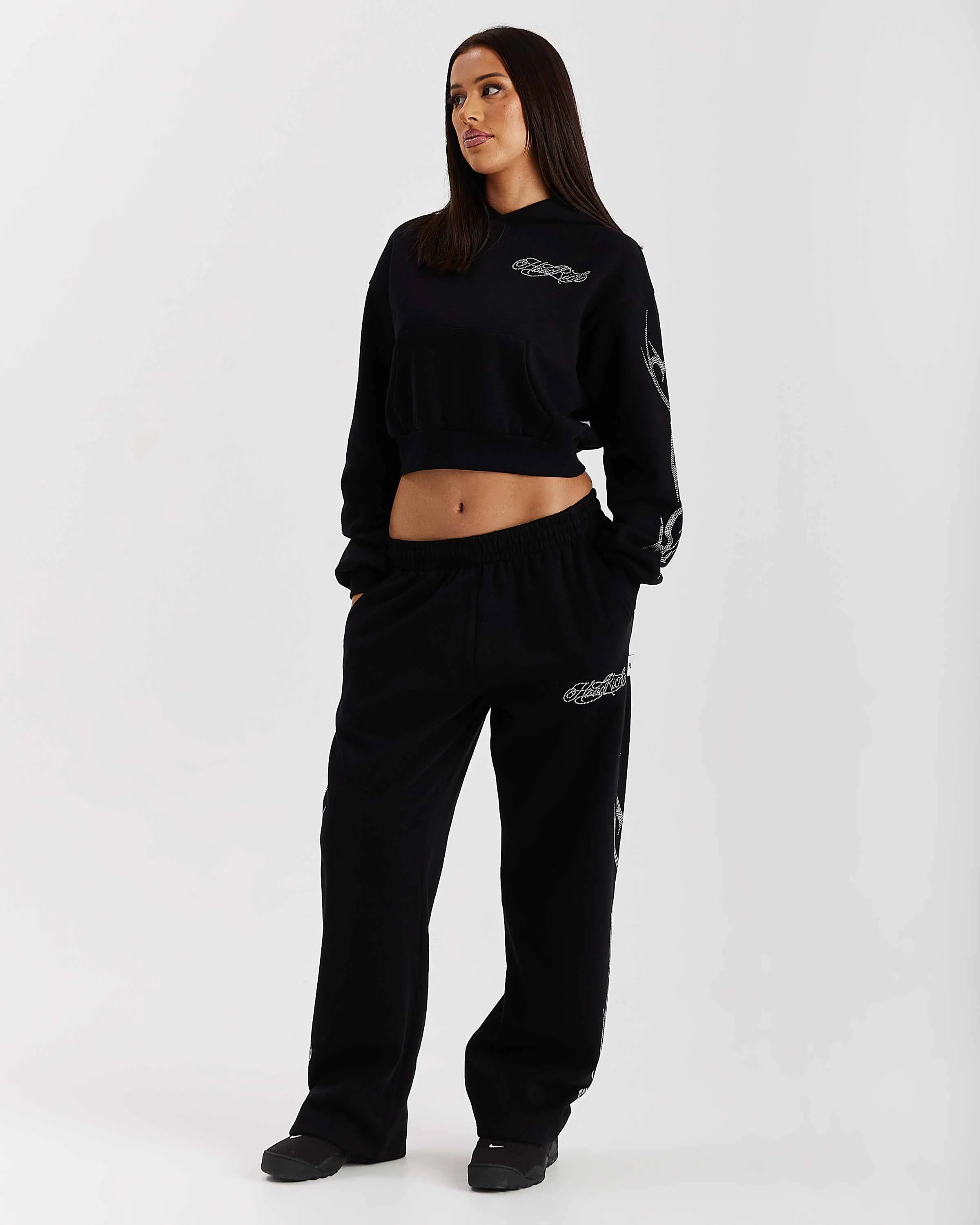Morpho Oversized Wide Leg Joggers - Black/Silver - Image 8