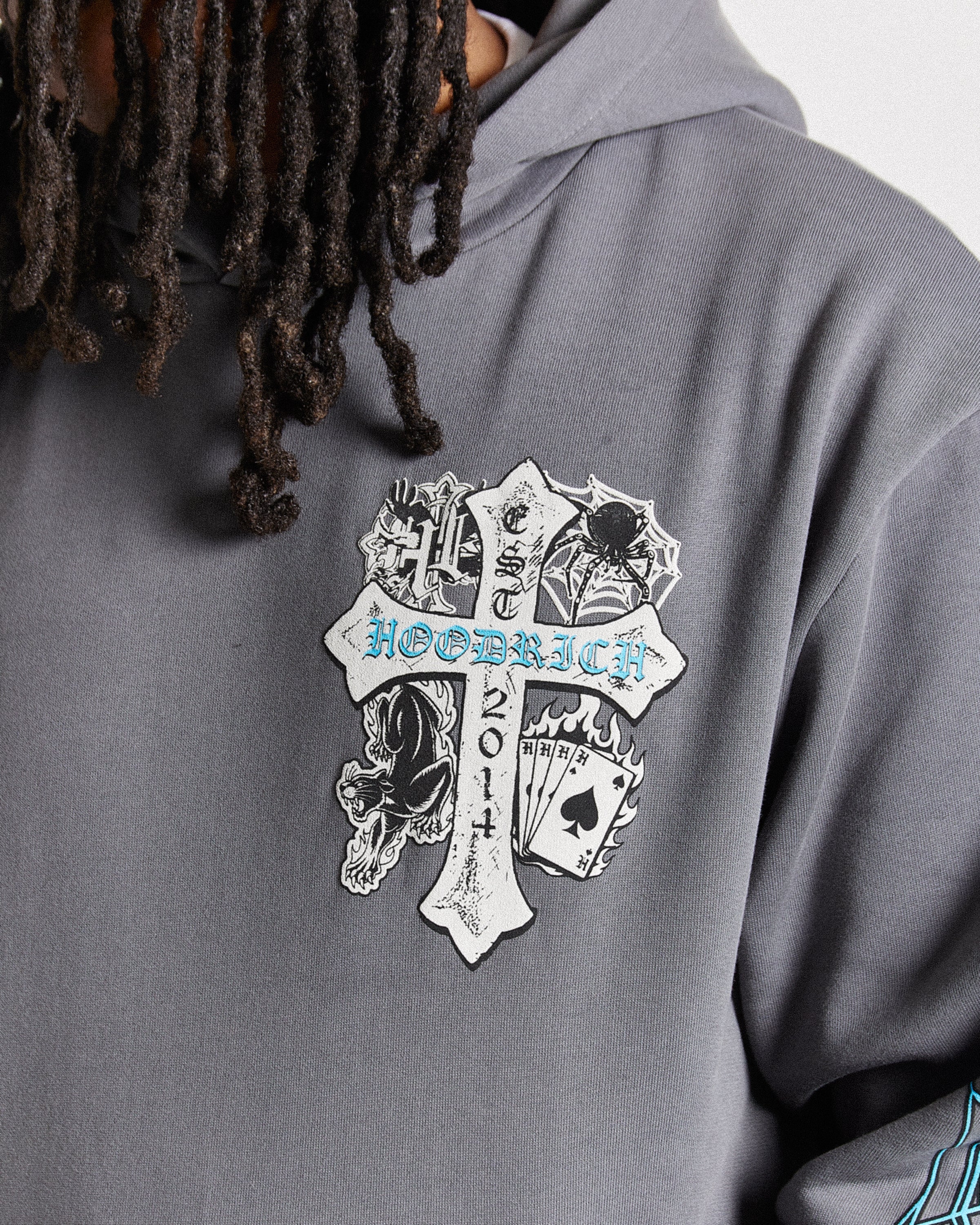 Cross Oversized Hoodie - Grey/Blue - Image 3