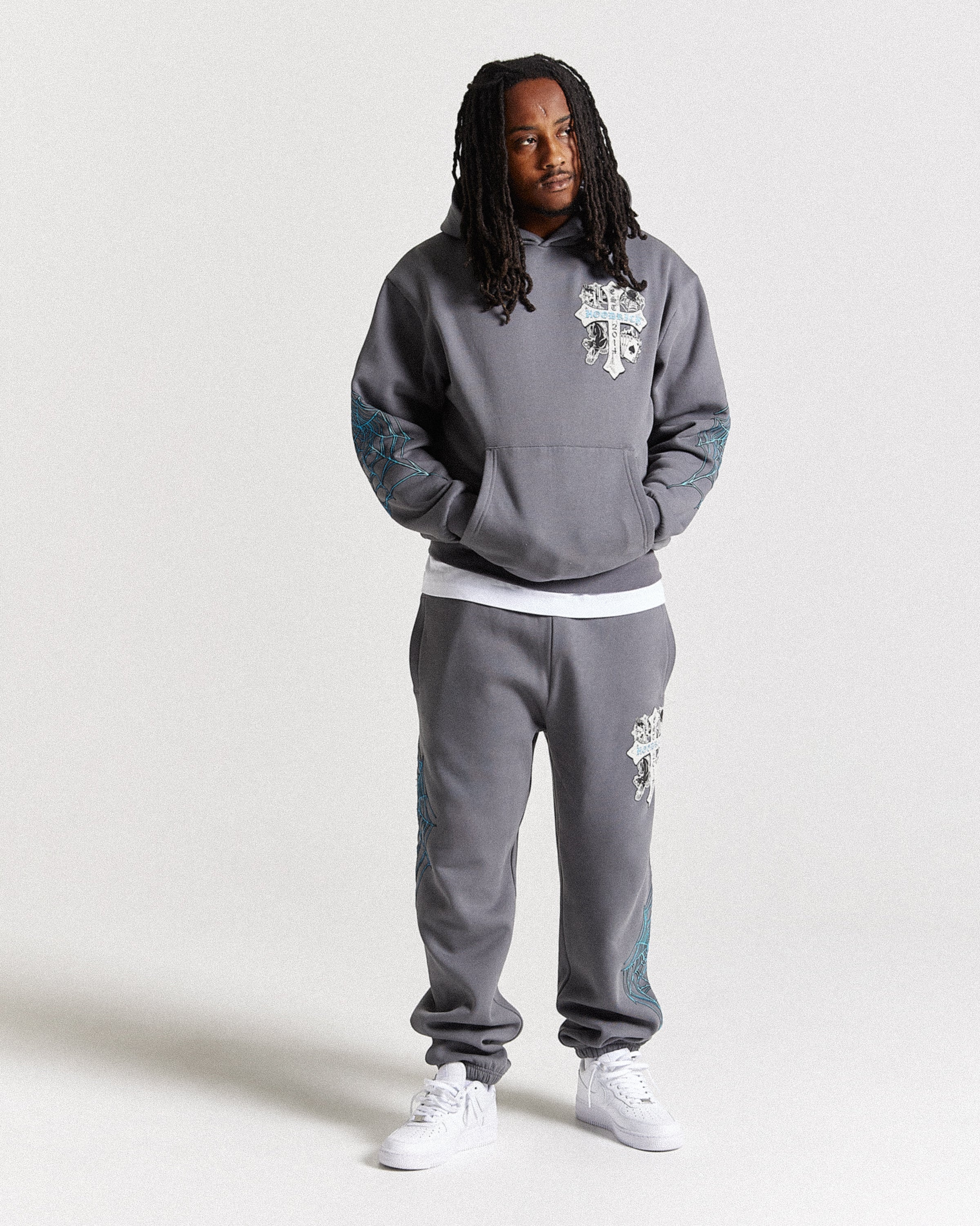 Cross Oversized Hoodie - Grey/Blue - Image 5