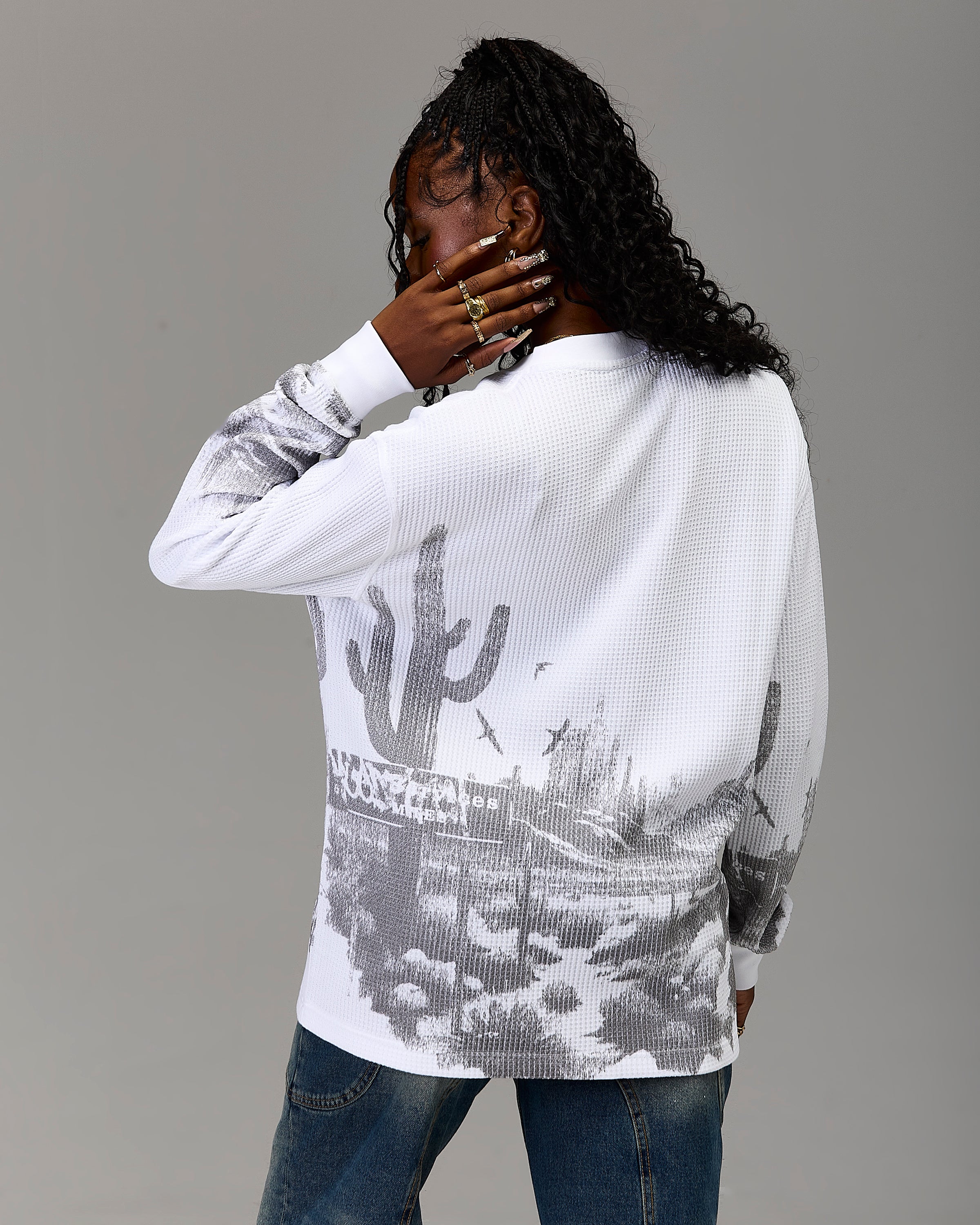 The Winner's Circle Oversized Long Sleeve T-Shirt - White/Grey - Image 5