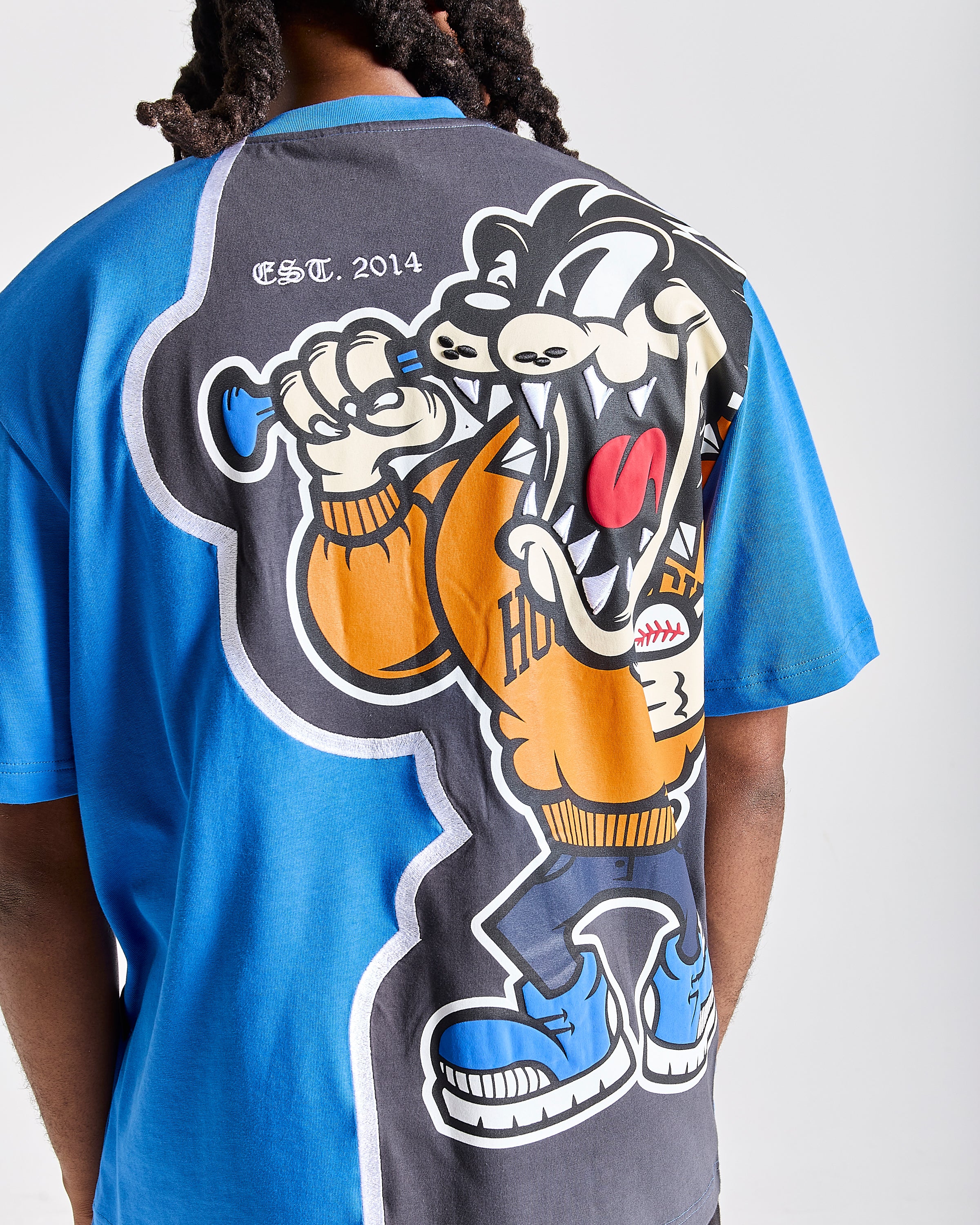 Menace Oversized T-Shirt - Blue/Black/Orange - Image 5