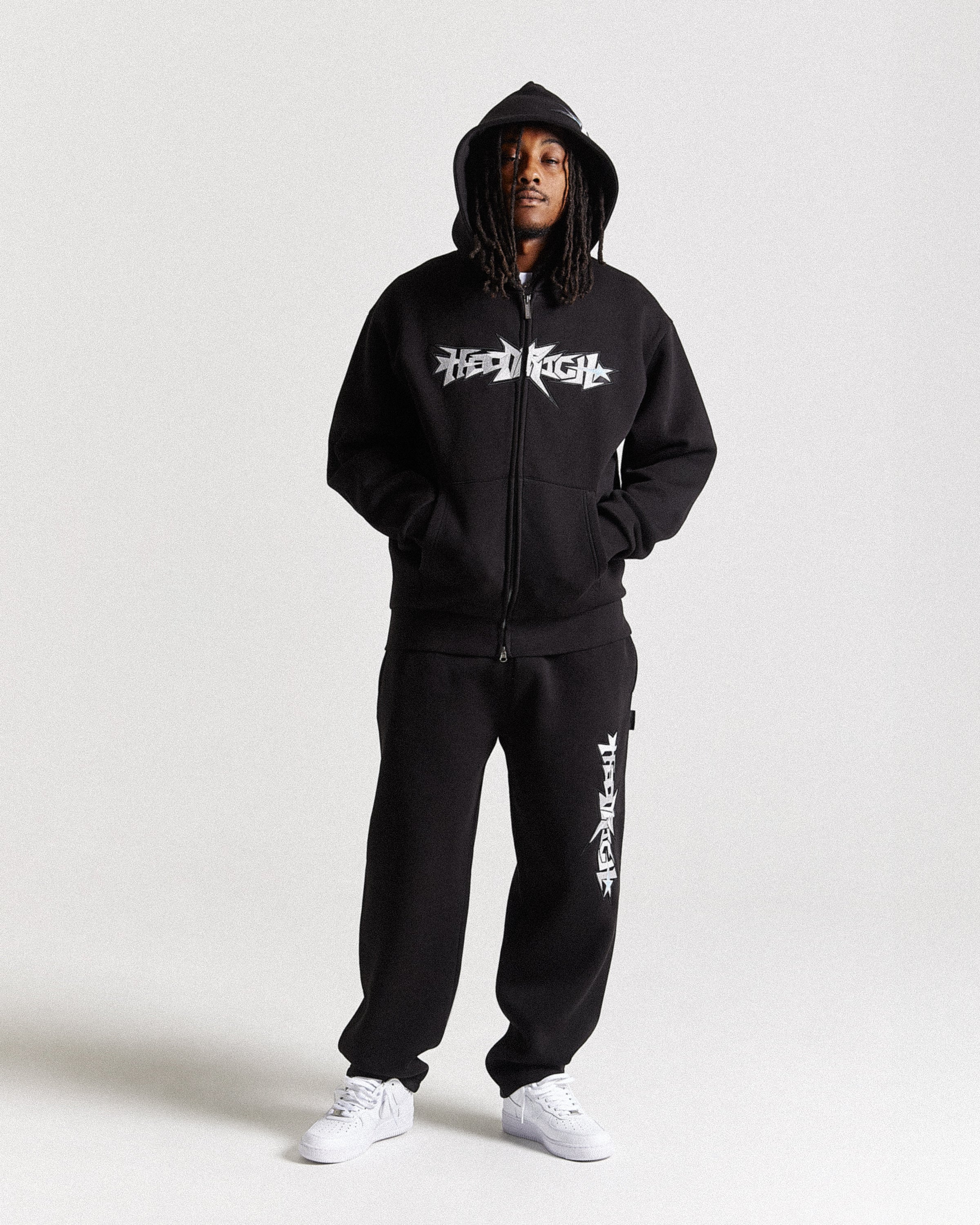 Triluxe Oversized Zip Through Hoodie - Black/White - Image 3