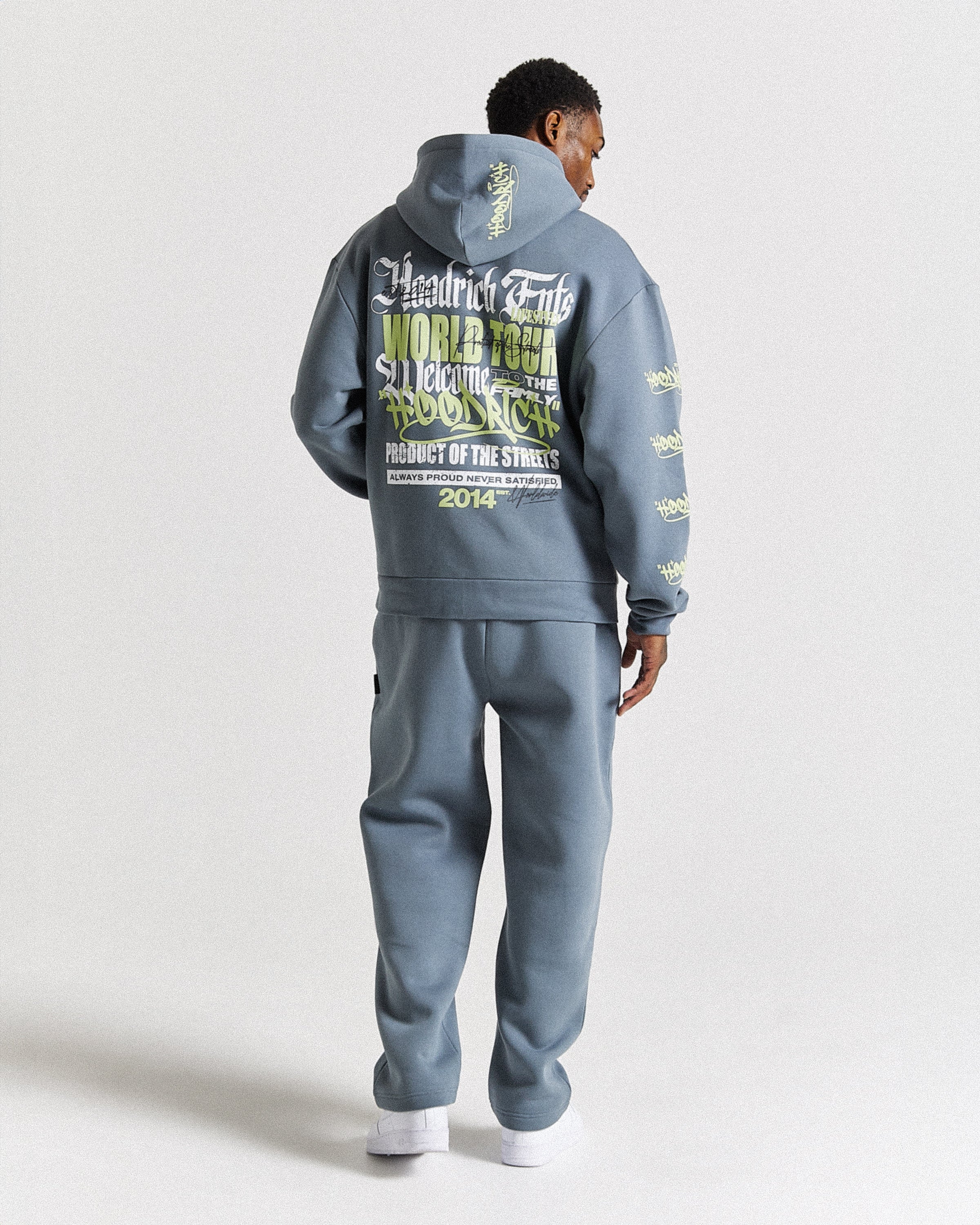 Stamp Tour Oversized Zip Hoodie - Grey/White/Lime - Image 10