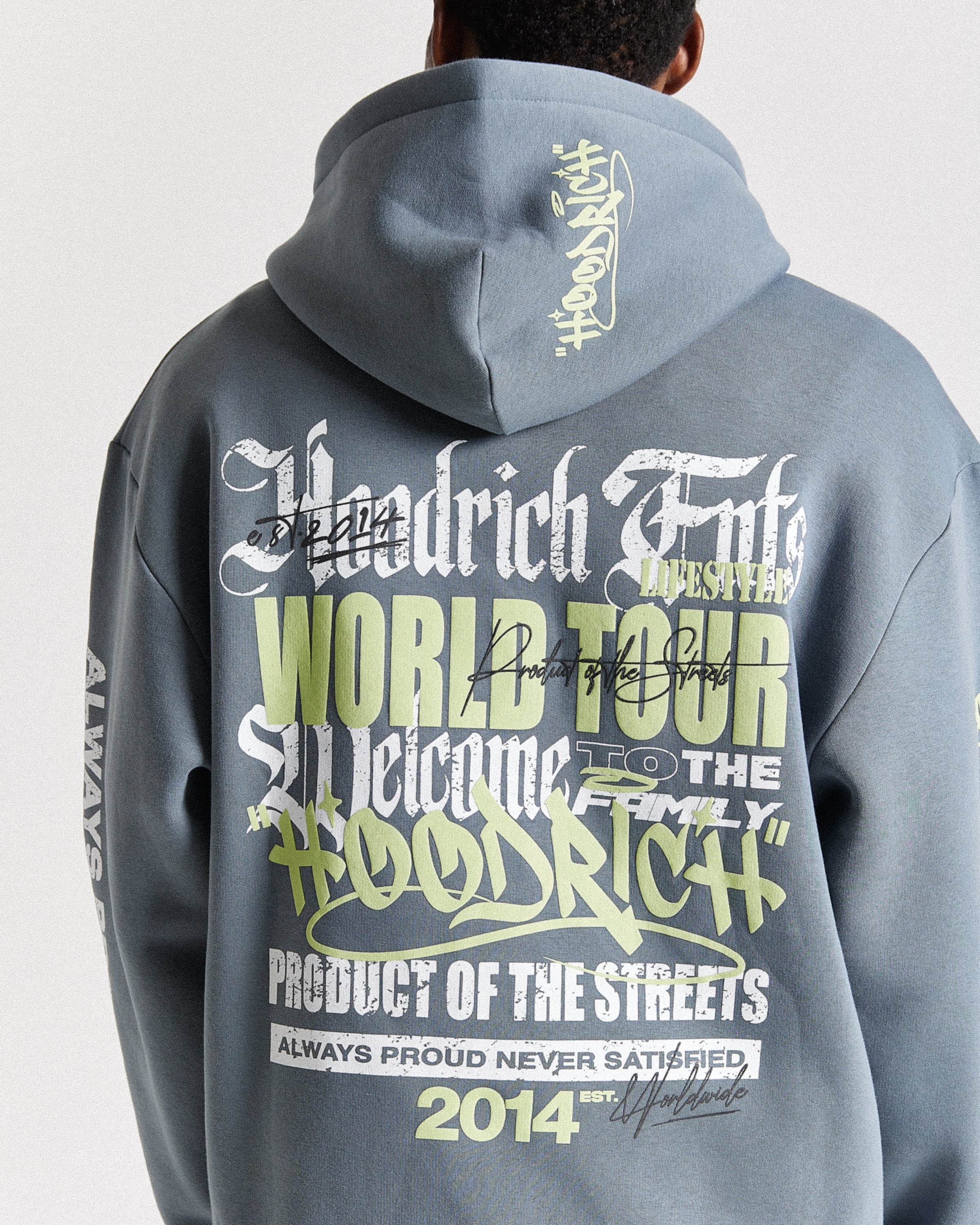 Stamp Tour Oversized Zip Hoodie - Grey/White/Lime - Image 12
