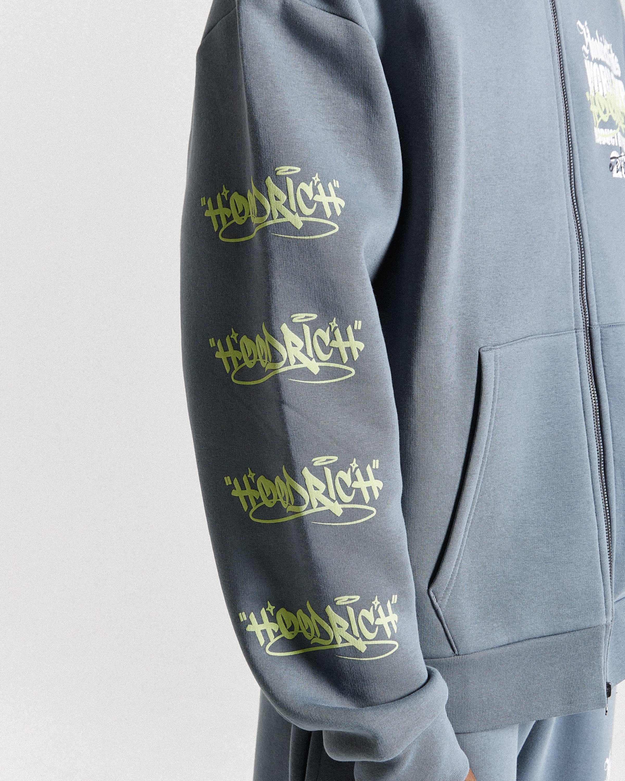 Stamp Tour Oversized Zip Hoodie - Grey/White/Lime - Image 4