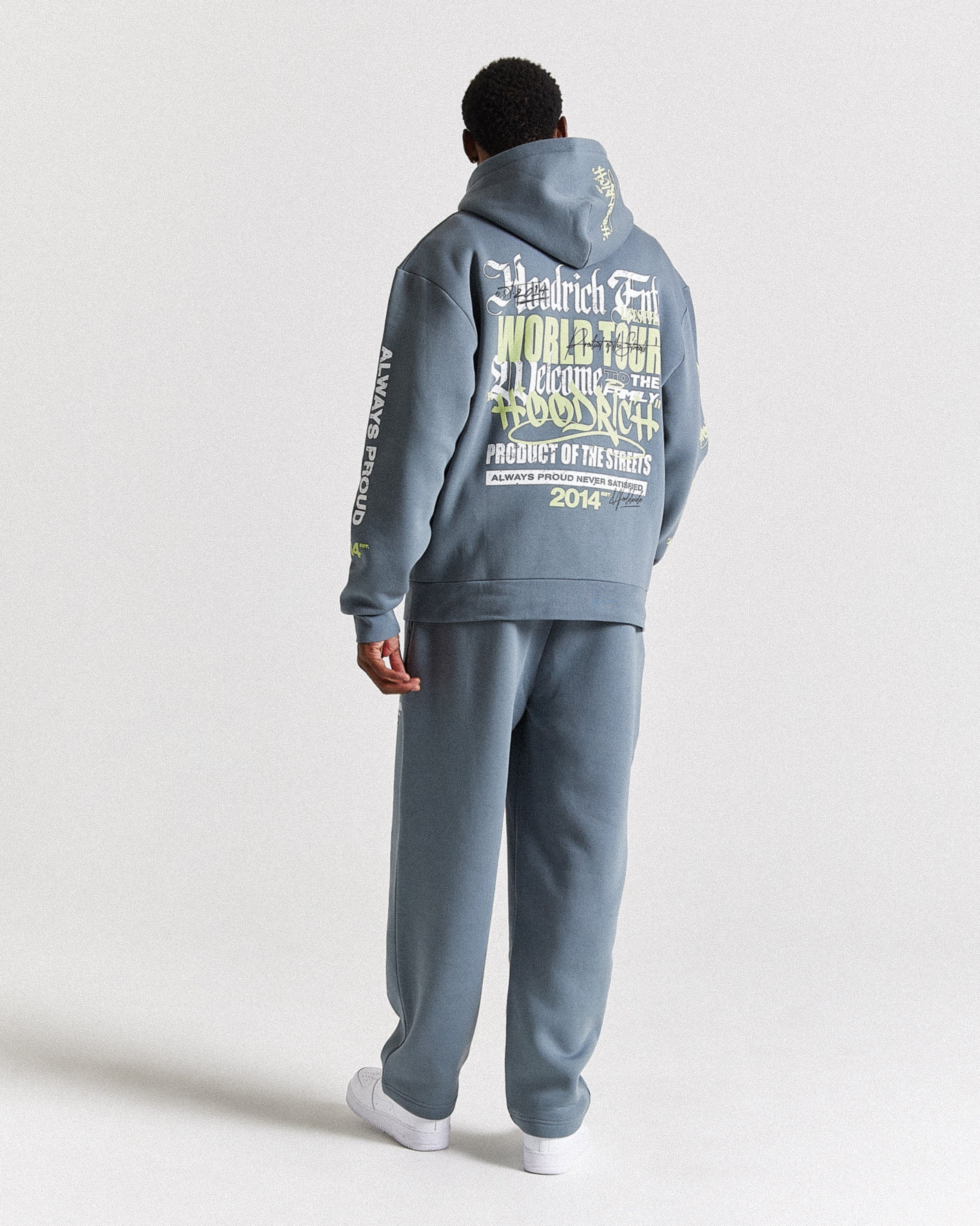 Stamp Tour Oversized Zip Hoodie - Grey/White/Lime - Image 9