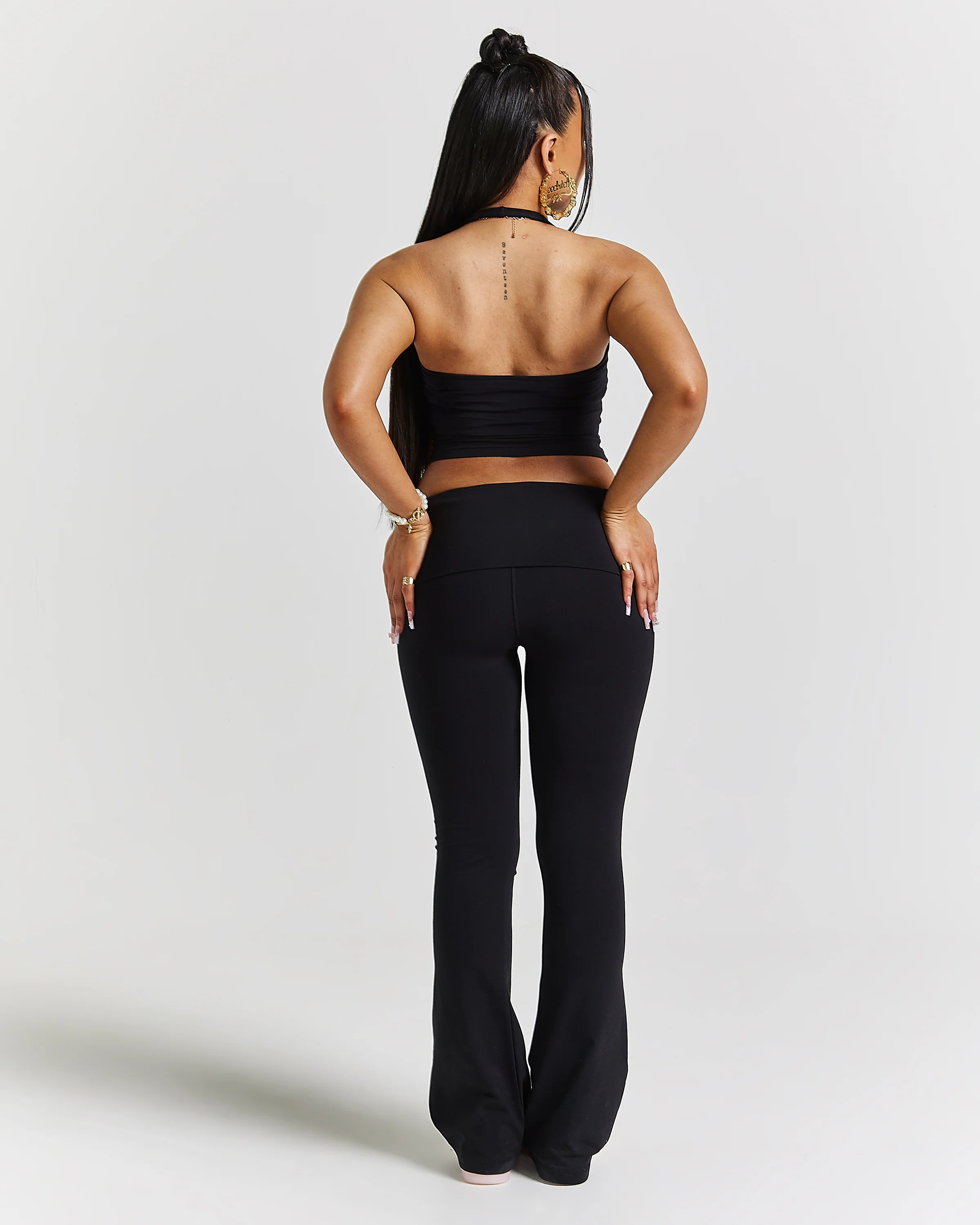 Poise Fold Over Flare Leggings - Black/white - Image 5