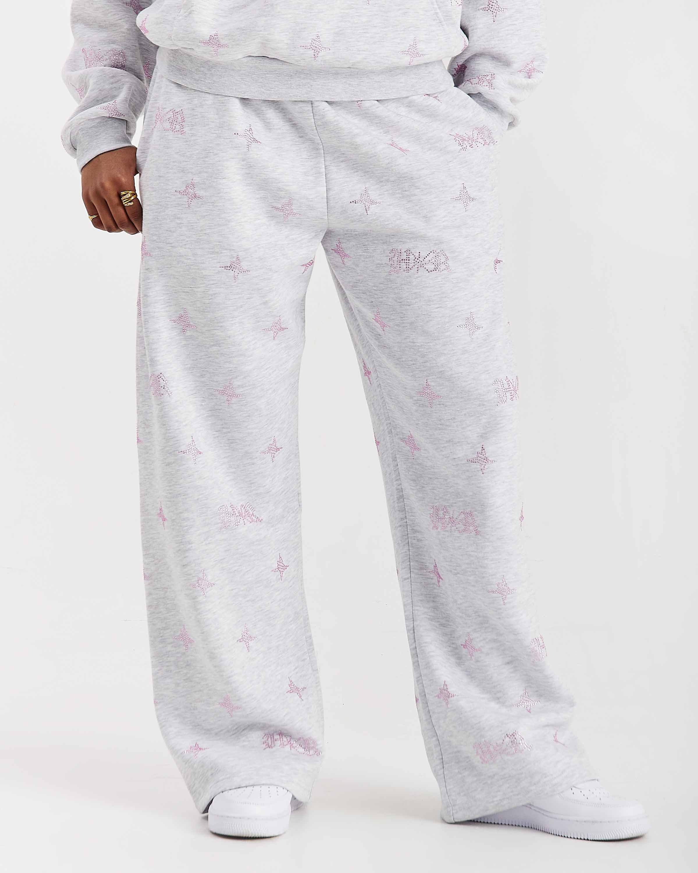 Razor Oversized Wide Leg Joggers - Light Grey/Rhinestone - Image 4