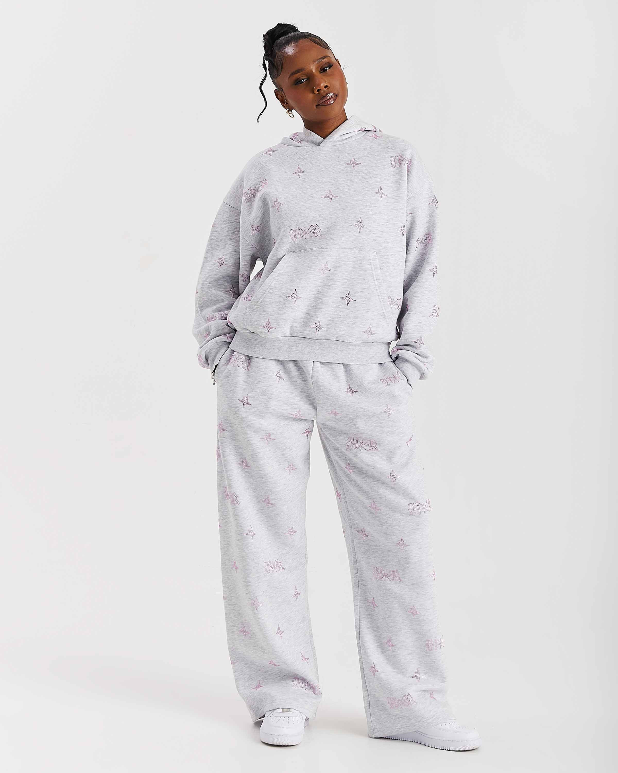 Razor Oversized Wide Leg Joggers - Light Grey/Rhinestone - Image 5