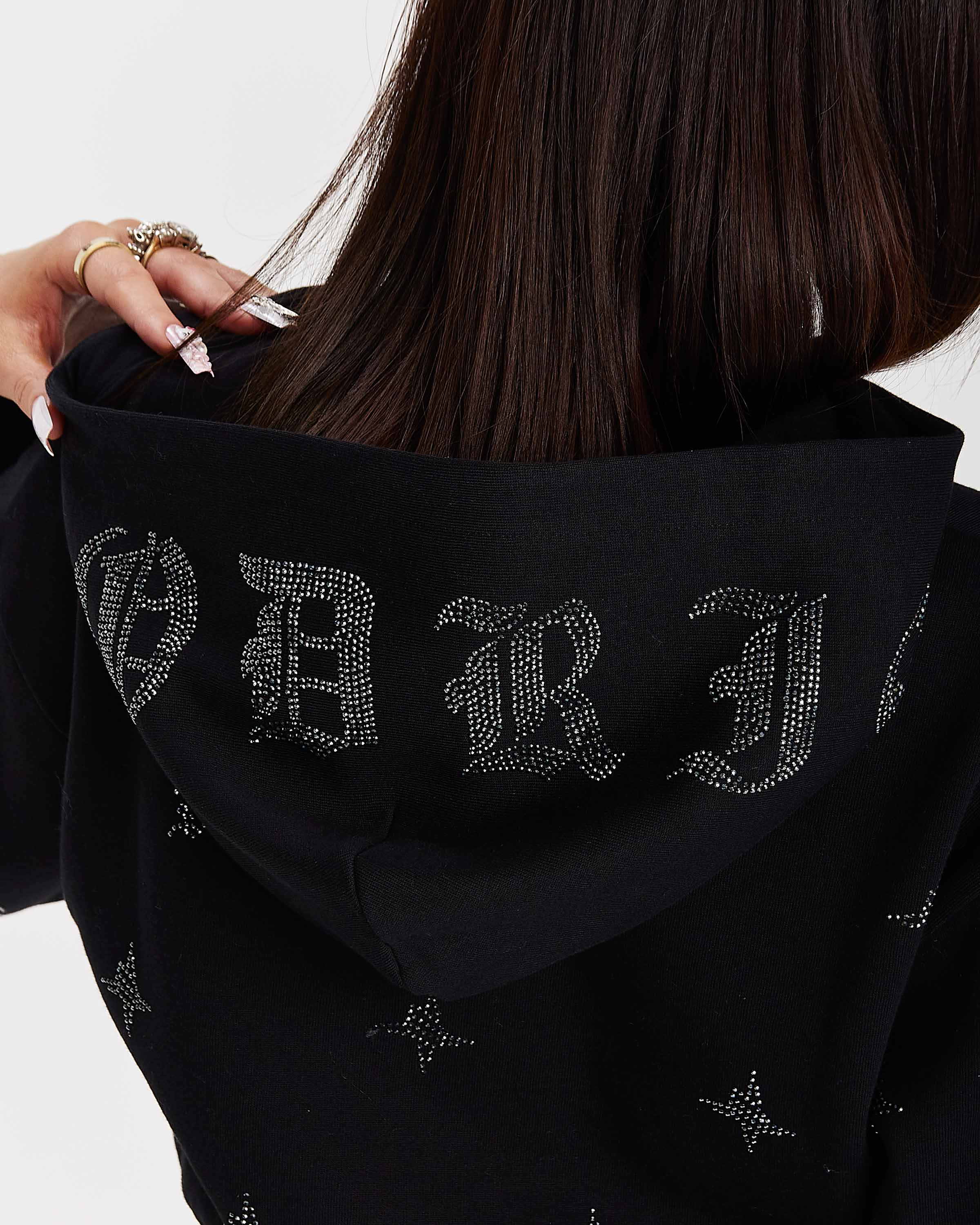 Razor Cropped Zip Hoodie - Black/Silver - Image 2