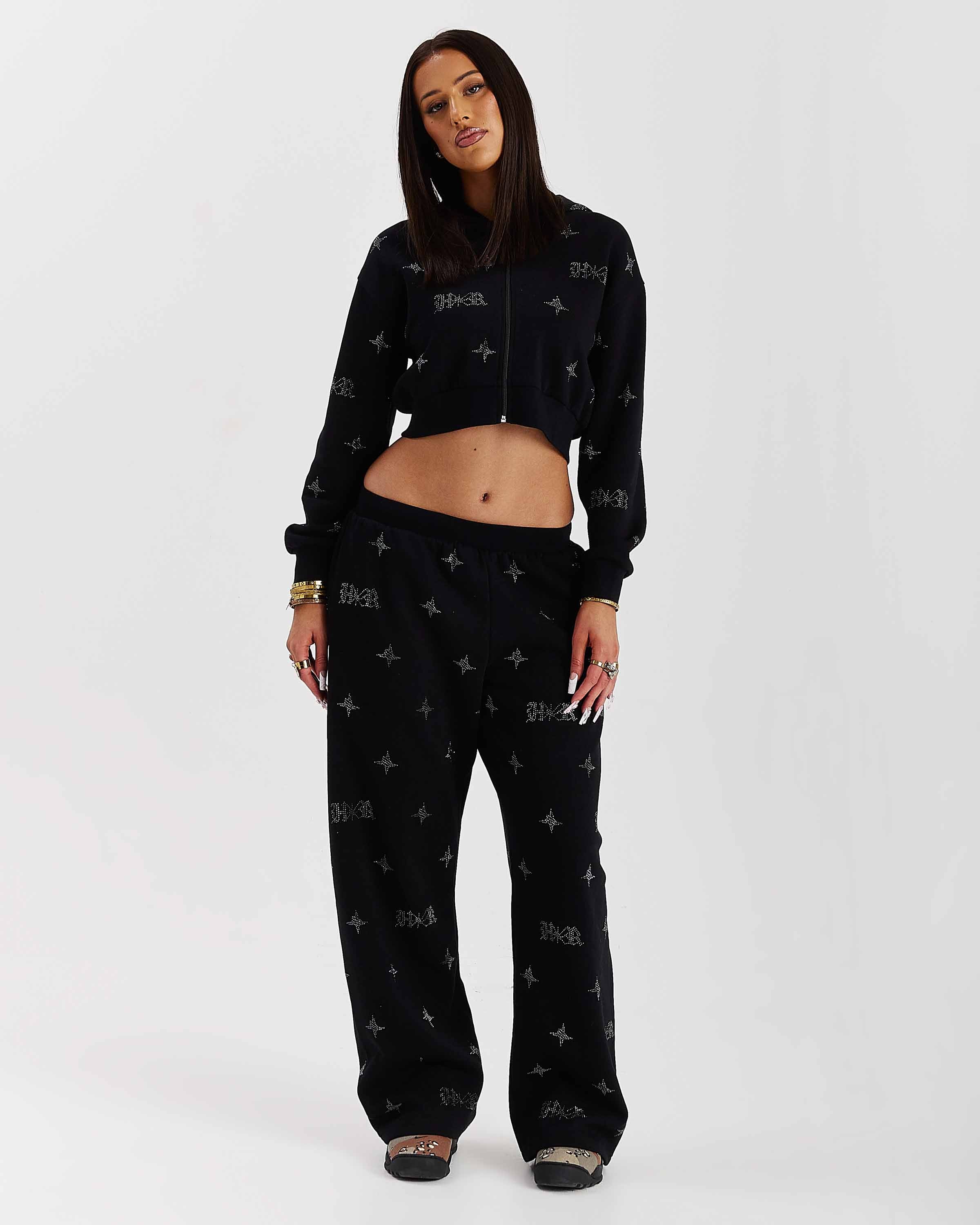 Razor Cropped Zip Hoodie - Black/Silver - Image 8