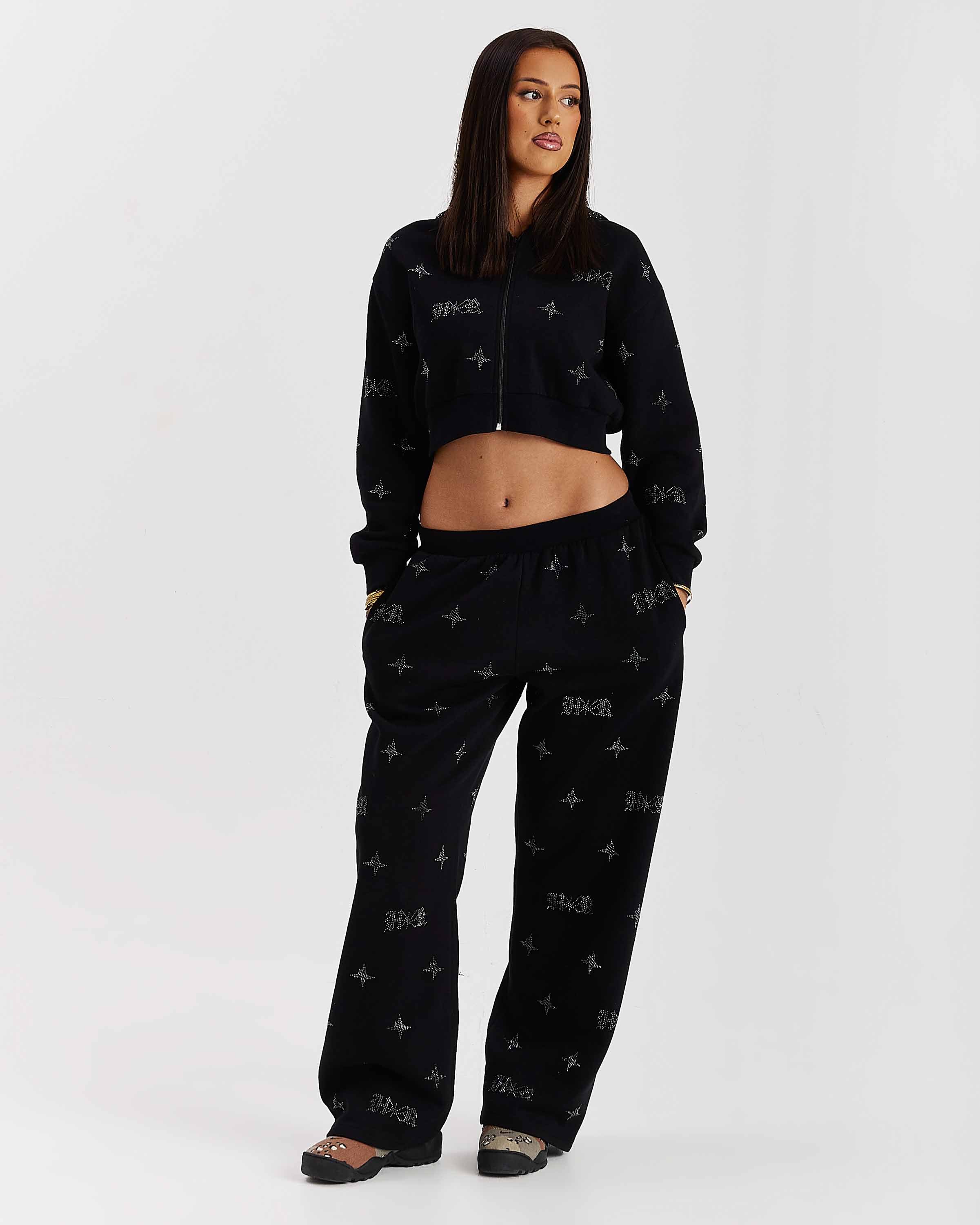 Razor Cropped Zip Hoodie - Black/Silver - Image 9
