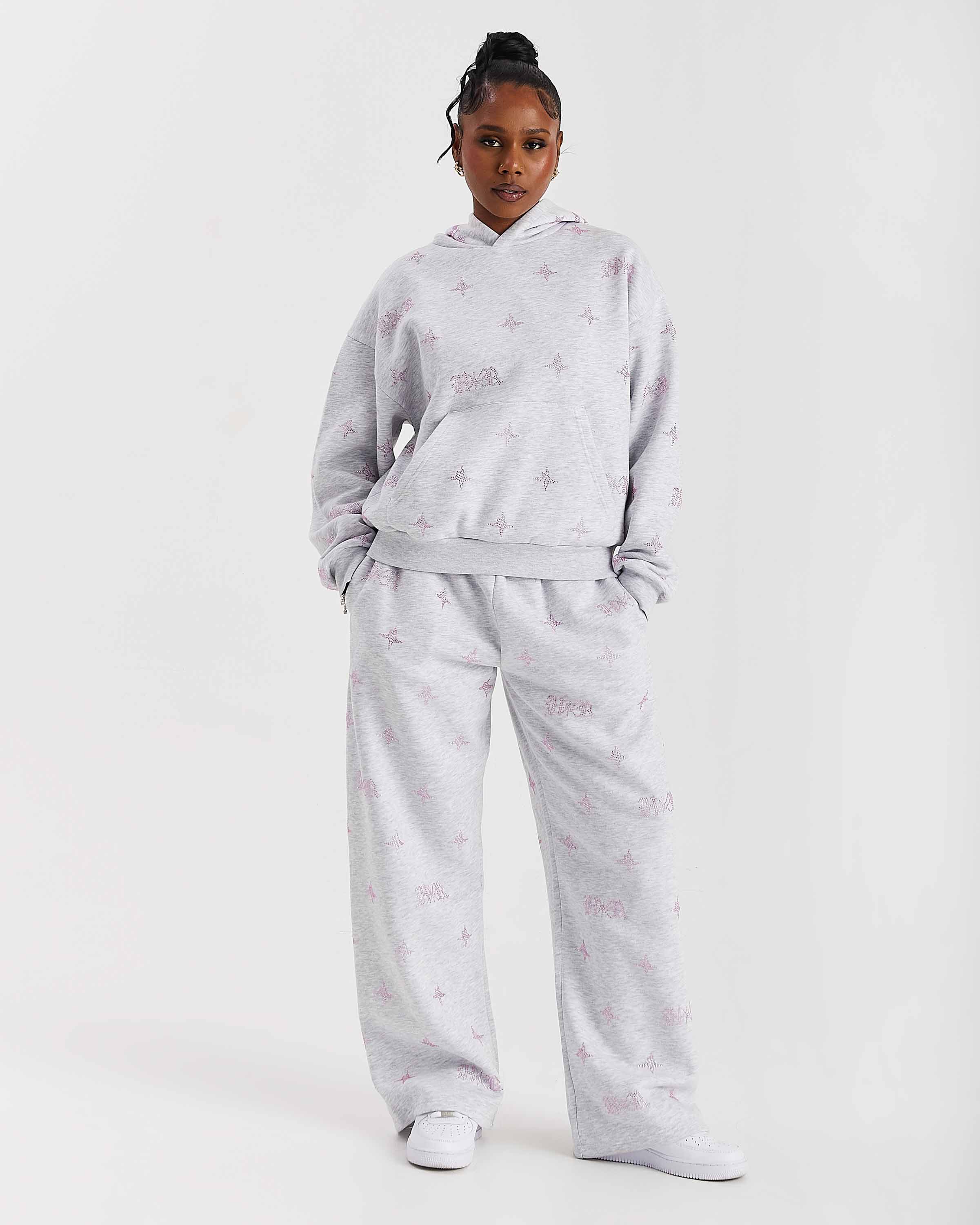Razor Mid Length Hoodie - Light Grey/Rhinestone - Image 10