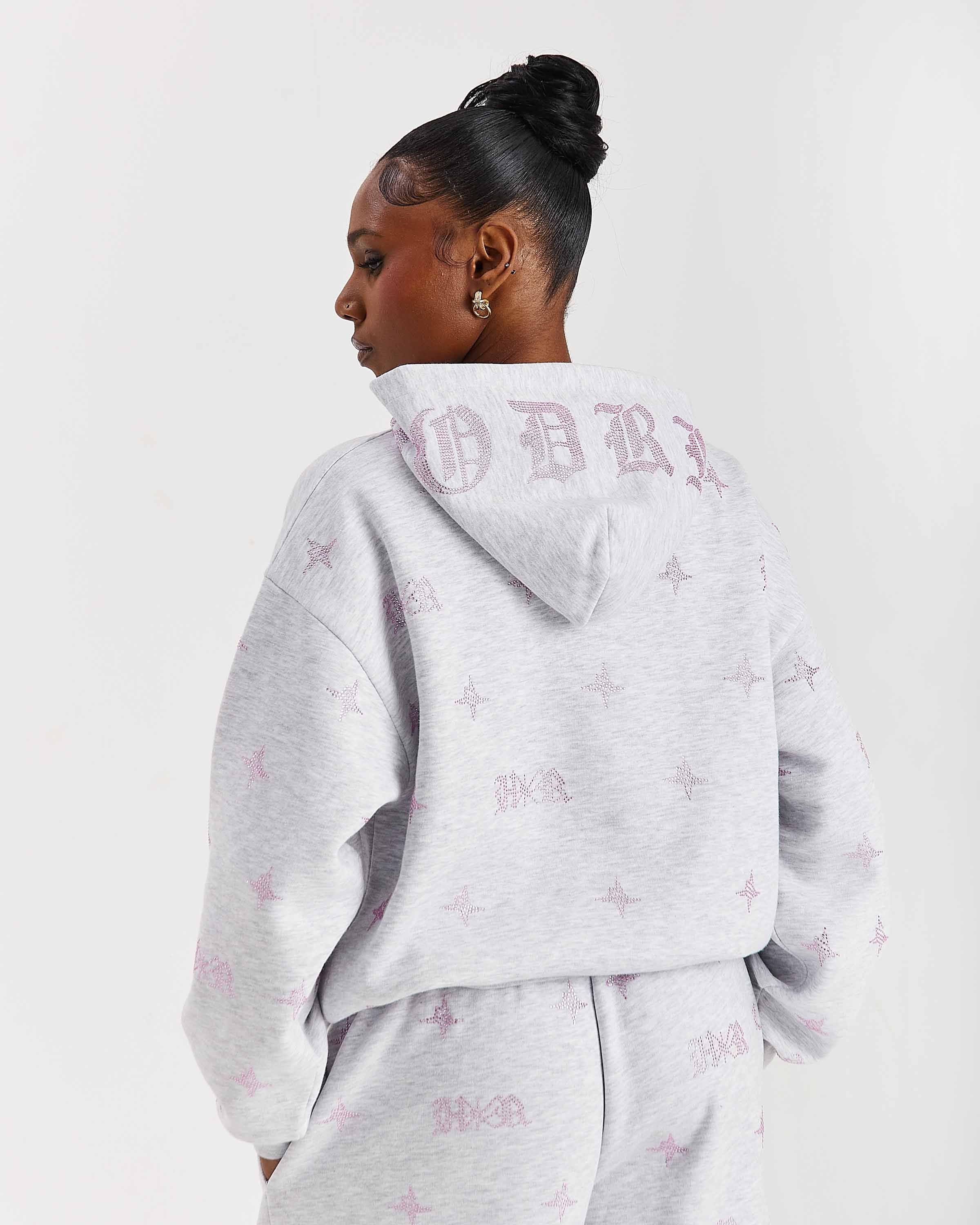 Razor Mid Length Hoodie - Light Grey/Rhinestone - Image 3