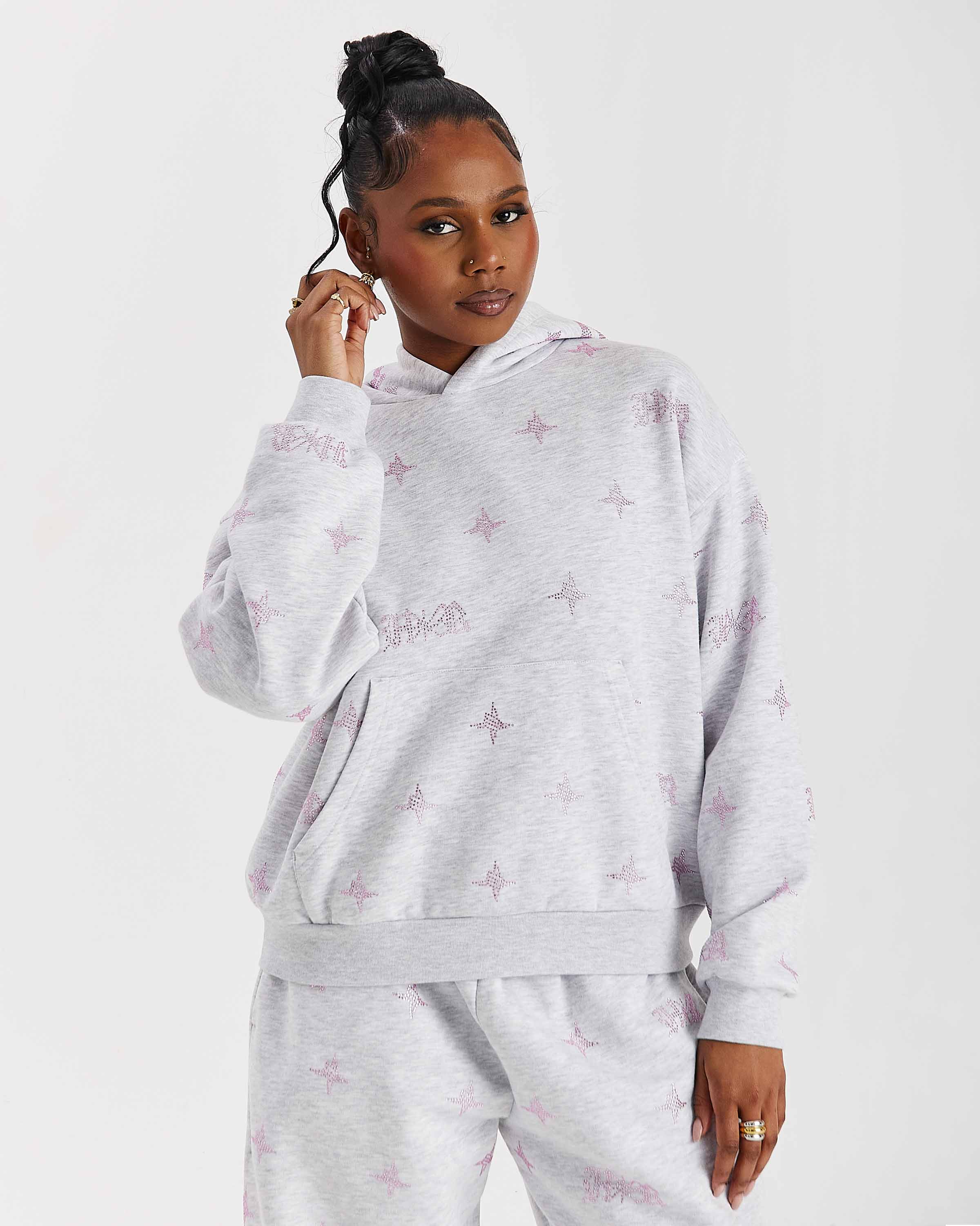Razor Mid Length Hoodie - Light Grey/Rhinestone - Image 8