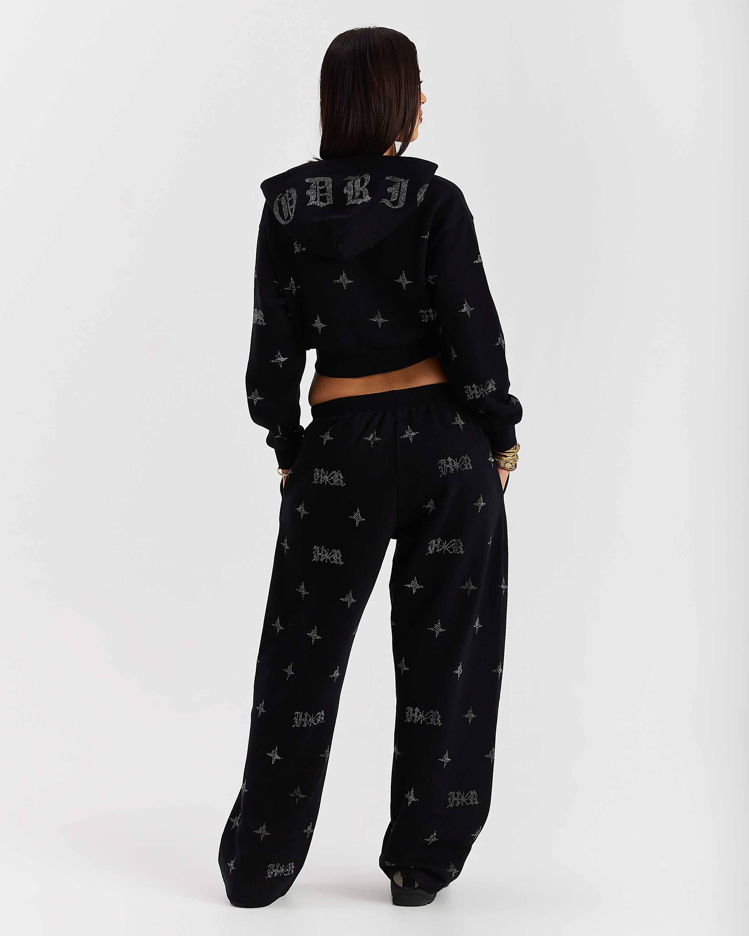 Razor Oversized Wide Leg Joggers - Black/Rhinestone - Image 5