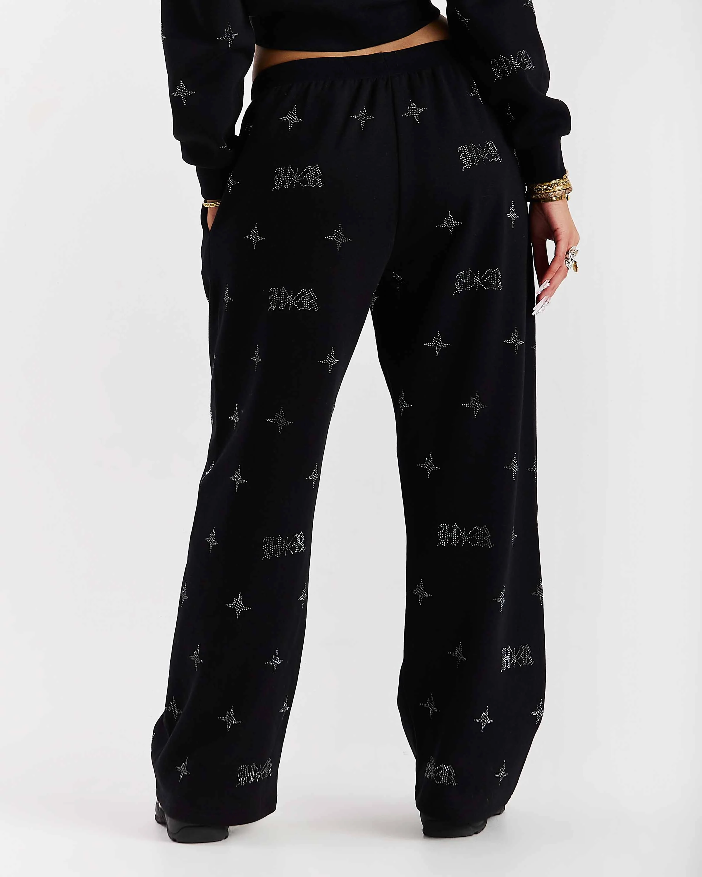 Razor Oversized Wide Leg Joggers - Black/Rhinestone - Image 6