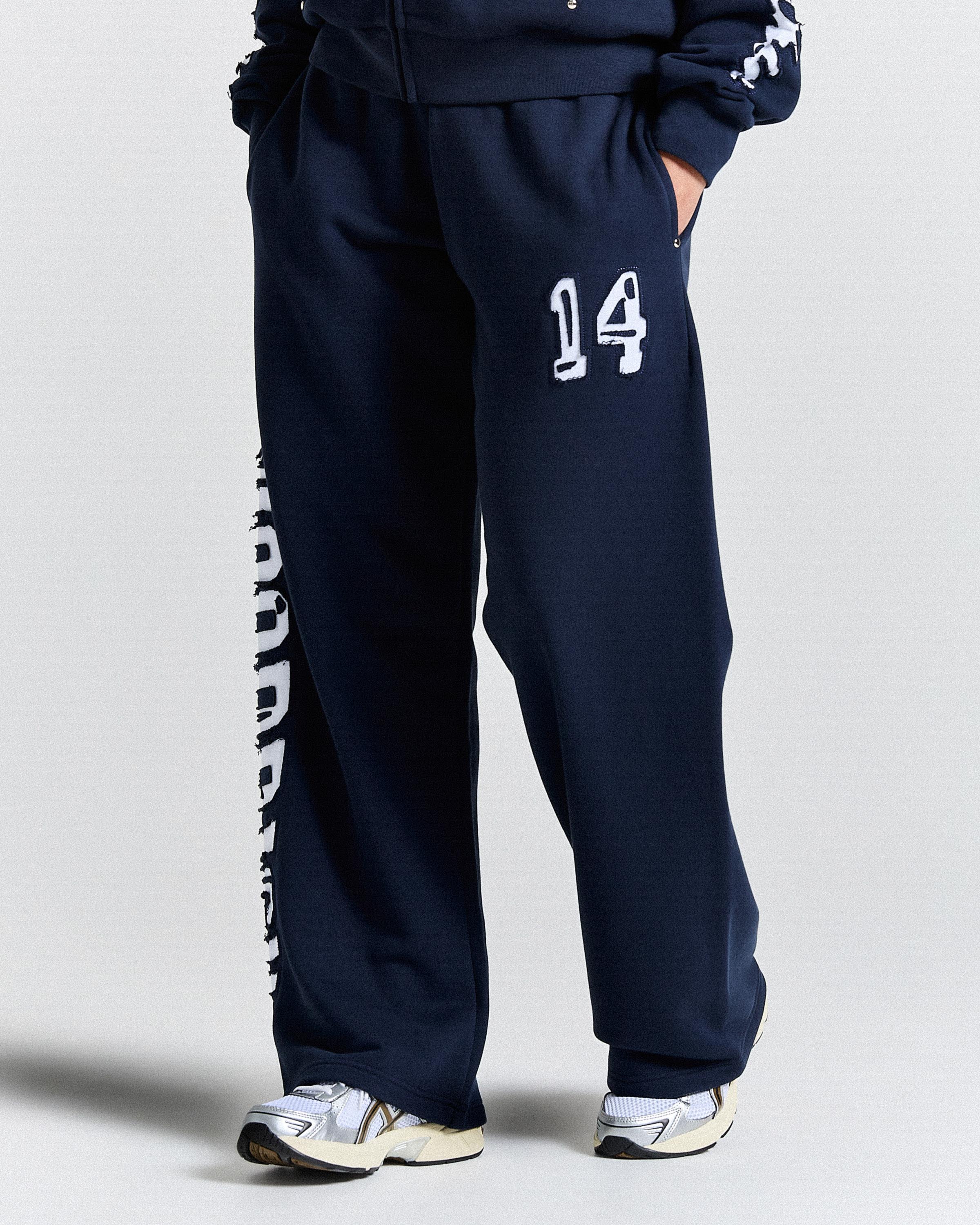 The Winner's Circle Siren Low Rise Oversize Wide Leg Joggers - Navy/White