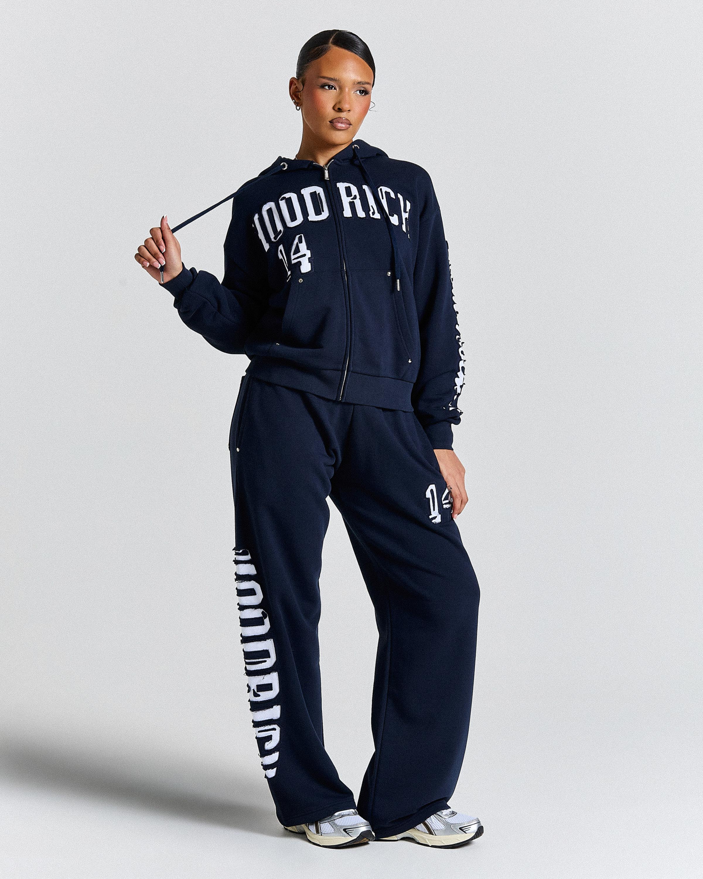 The Winner's Circle Siren Low Rise Oversize Wide Leg Joggers - Navy/White - Image 3