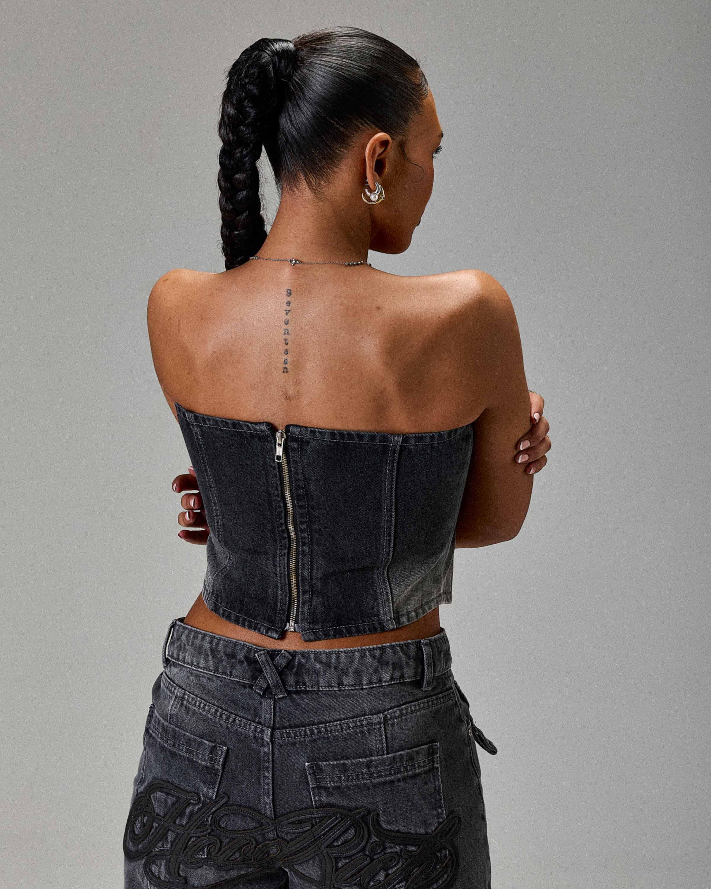 The Winner's Circle Solace Panelled Appliqué Corset - Grey/Black - Image 4