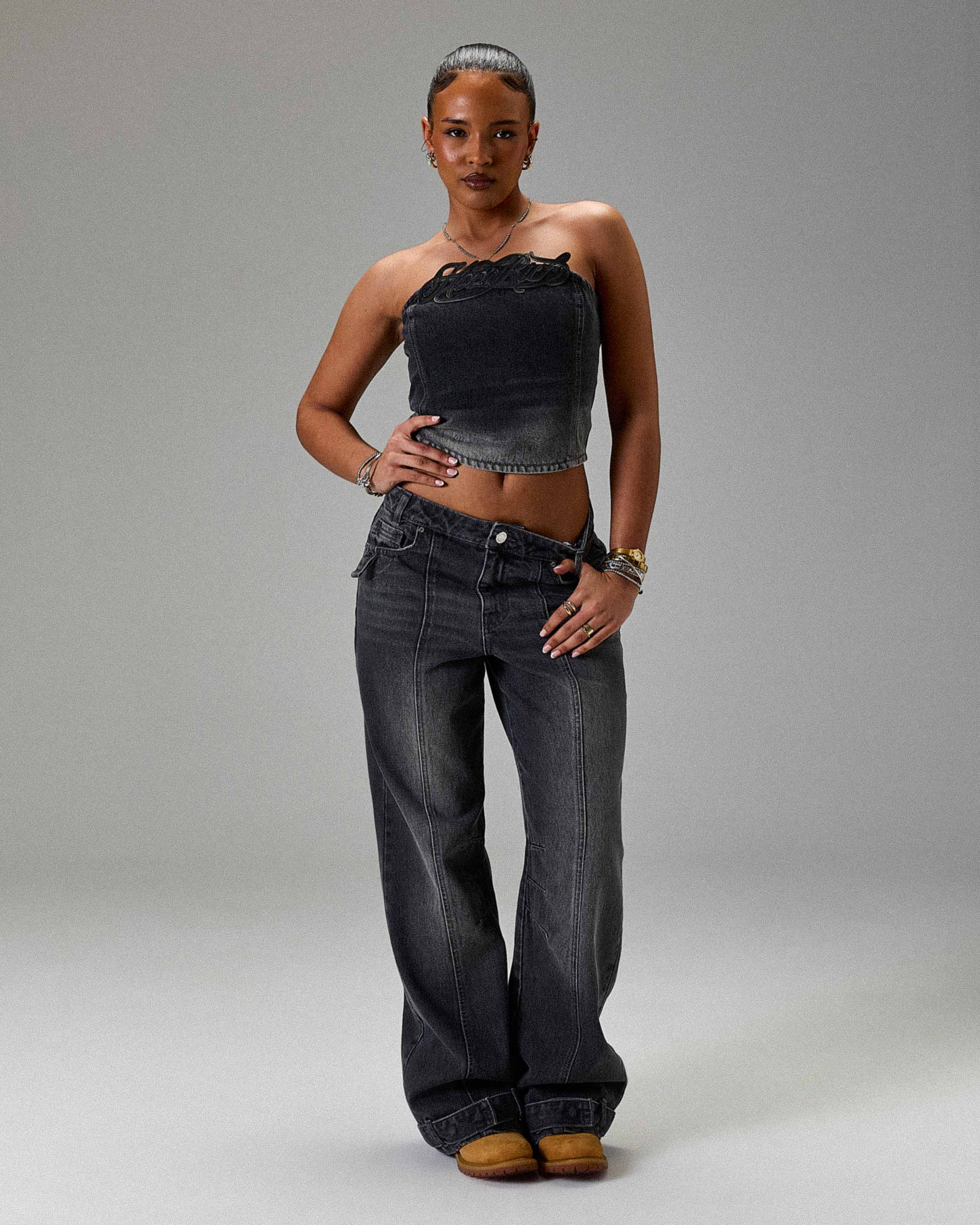 The Winner's Circle Solace Wide Leg Cargo Jeans - Grey/Black - Image 6
