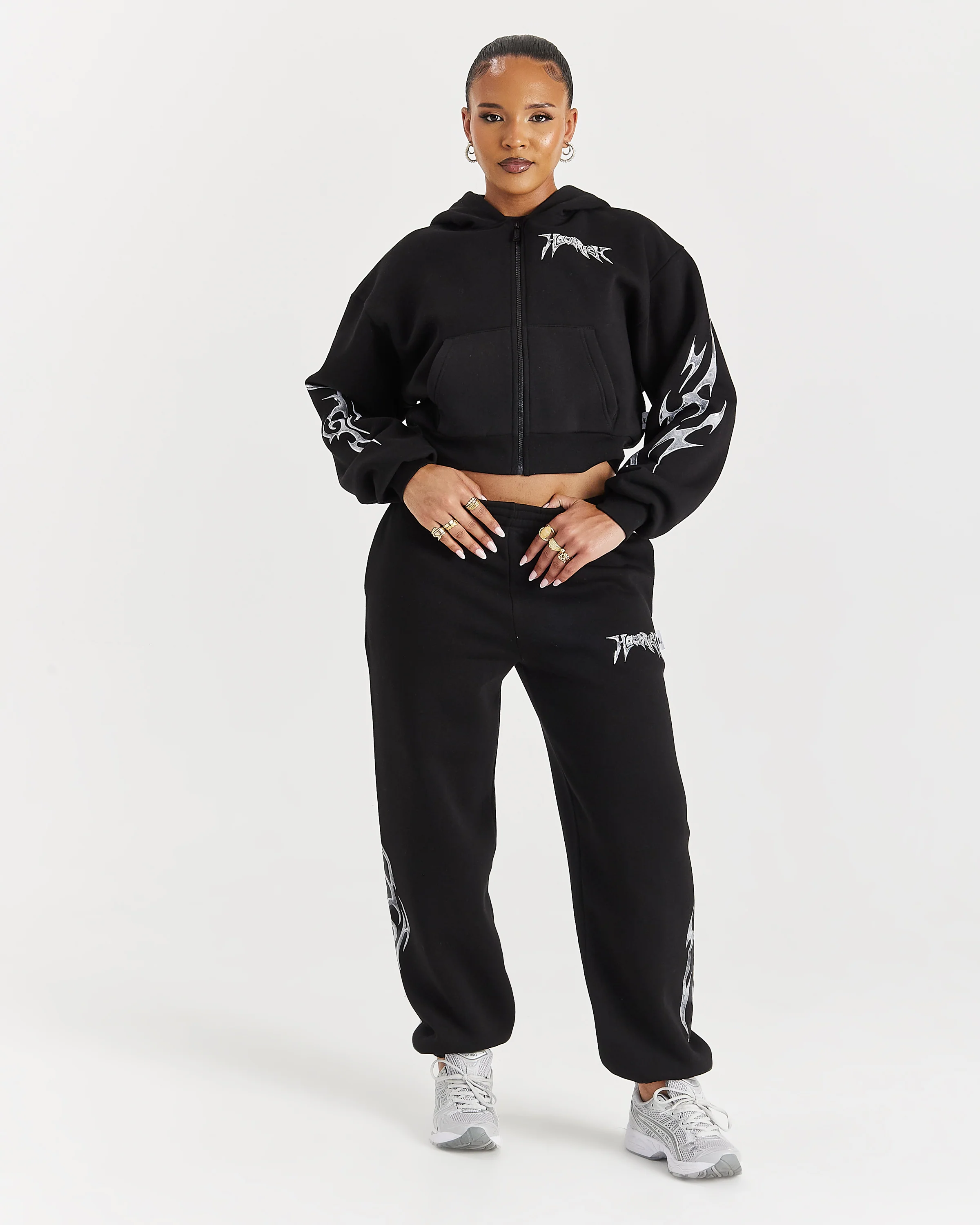 Spark Boxy Zip Hoodie - Black/Silver - Image 2