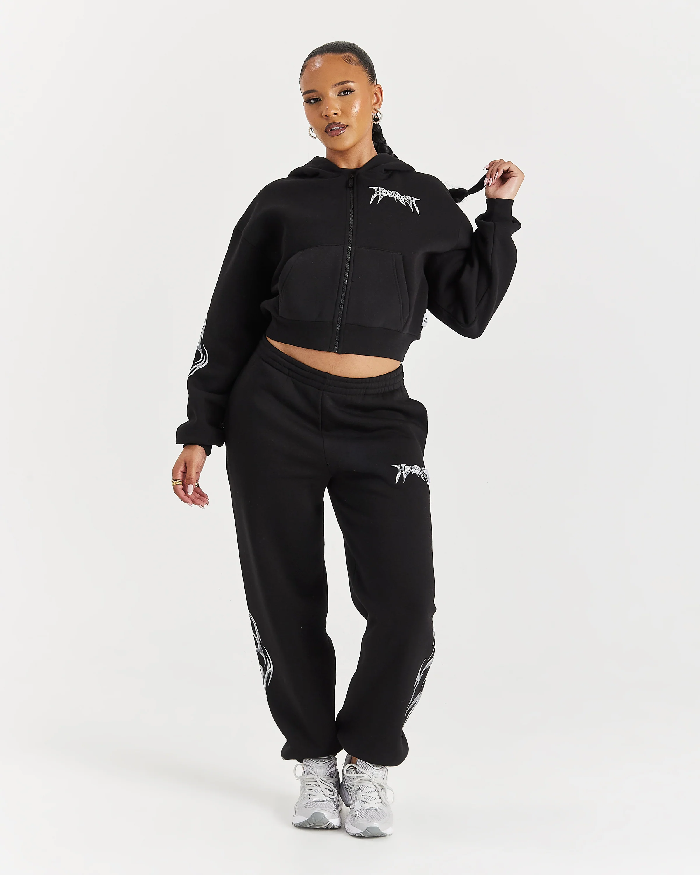 Spark Boxy Zip Hoodie - Black/Silver - Image 3