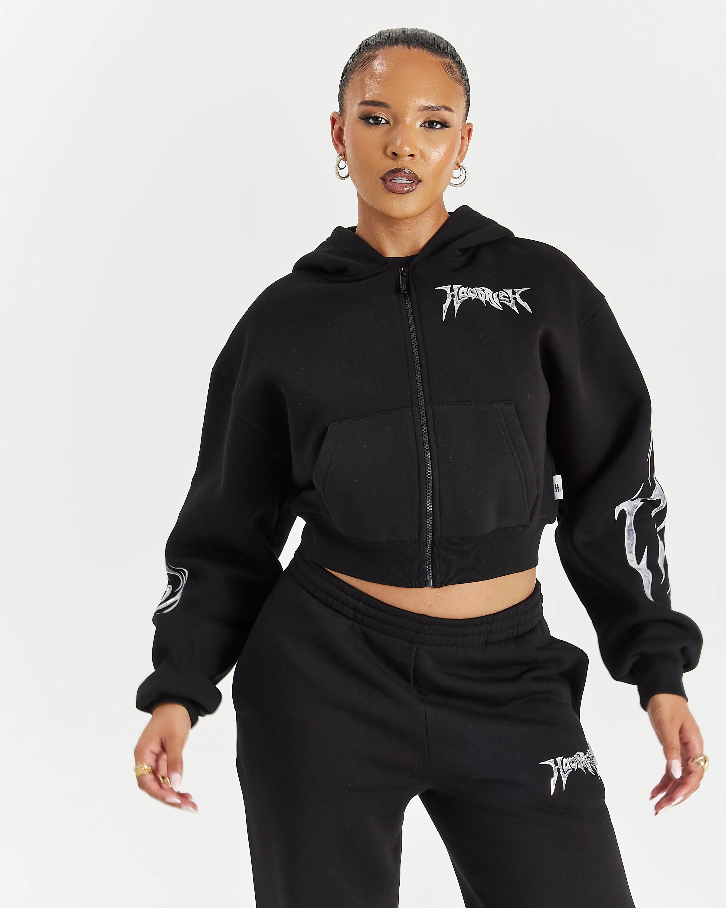 Spark Boxy Zip Hoodie - Black/Silver - Image 4