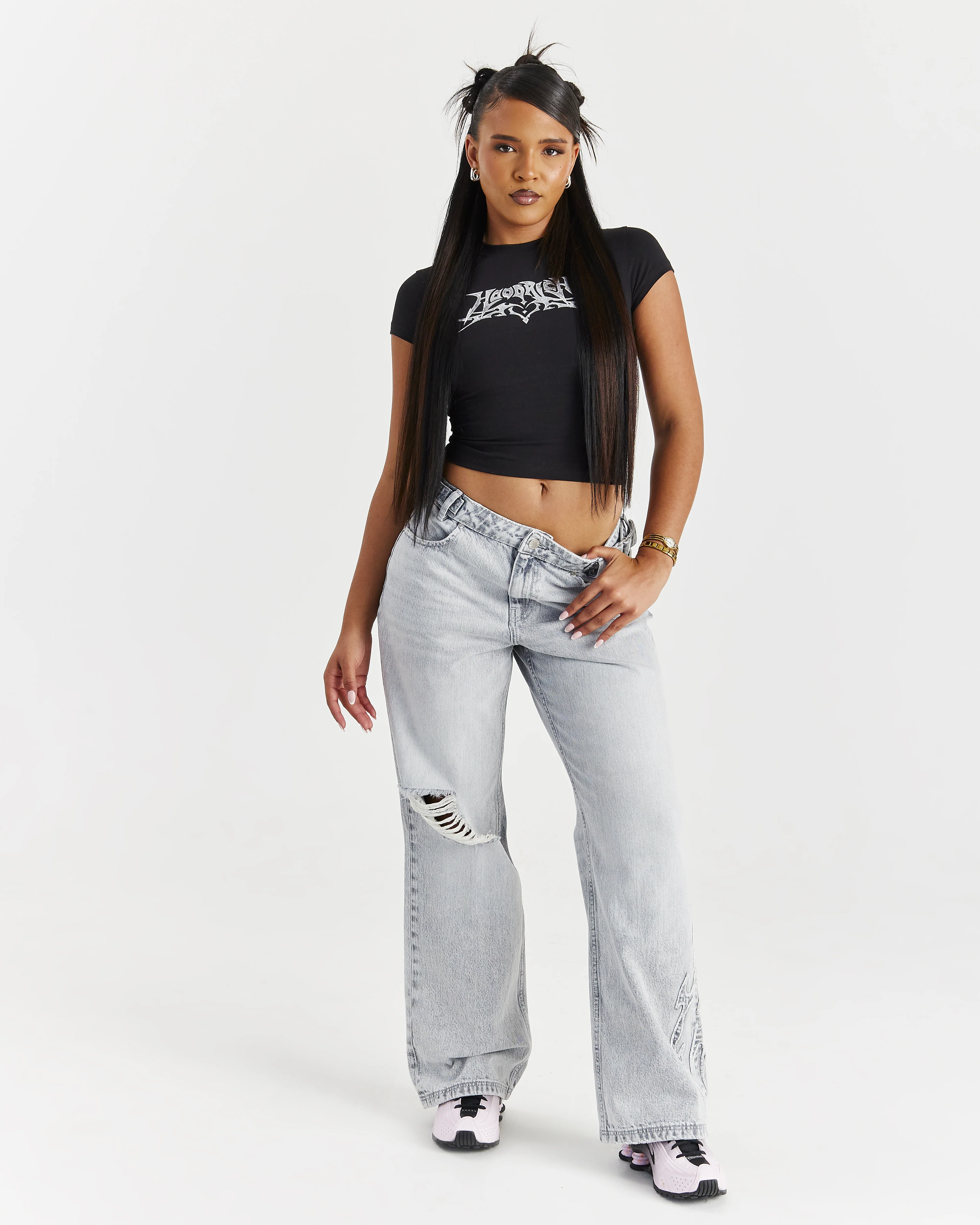 Spark Wide Leg Jeans - Light Grey Wash - Image 2