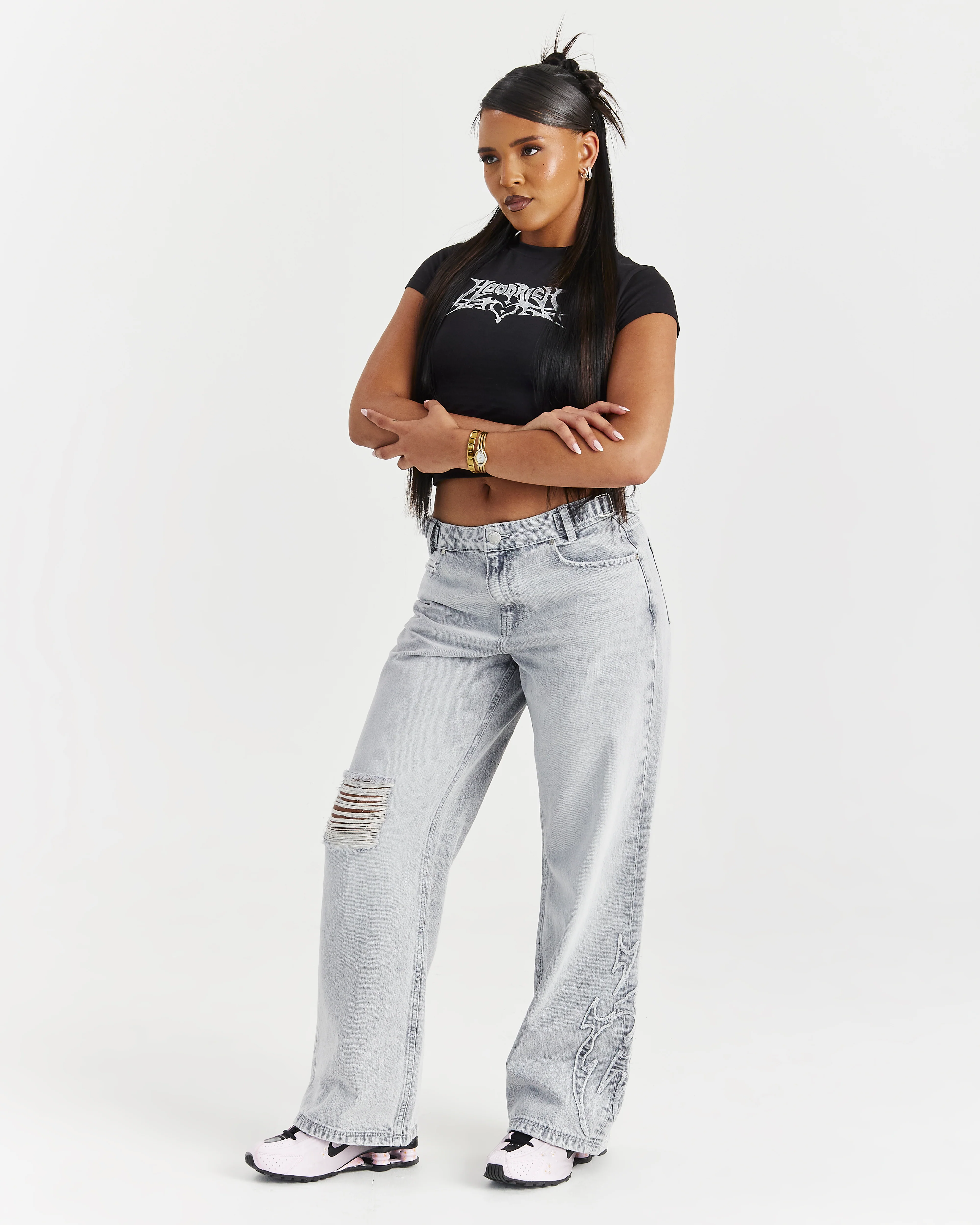 Spark Wide Leg Jeans - Light Grey Wash - Image 6