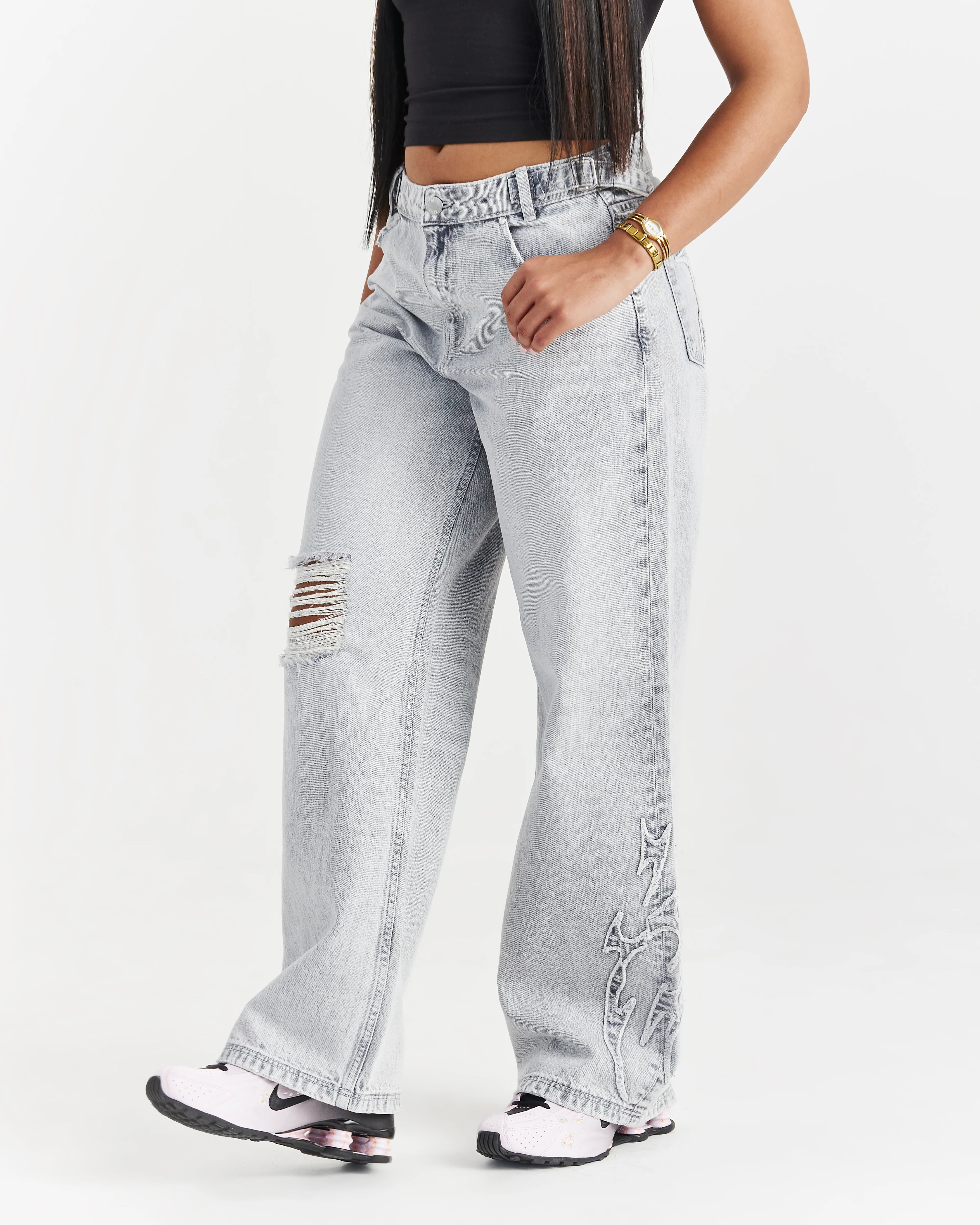 Spark Wide Leg Jeans - Light Grey Wash - Image 8