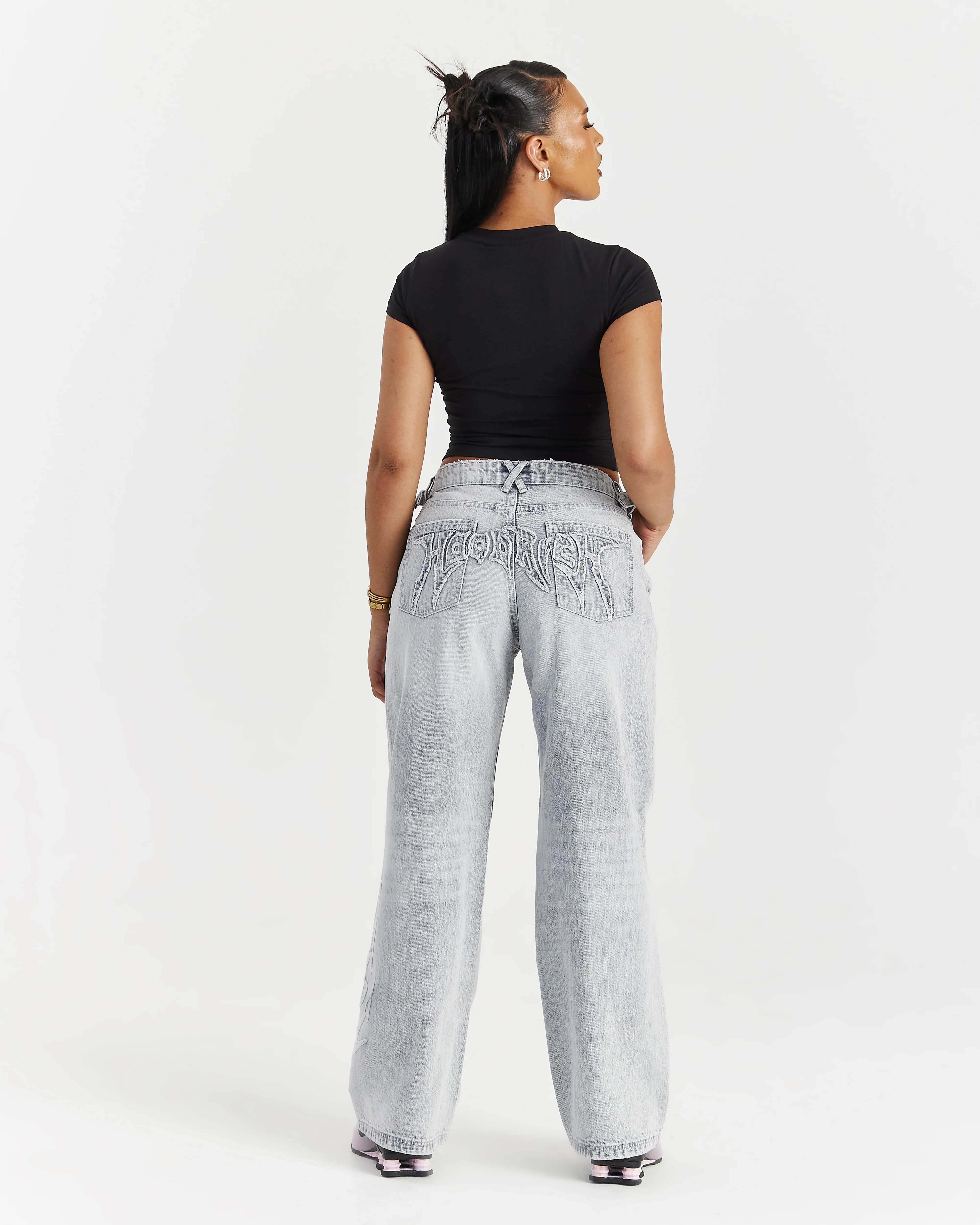 Spark Wide Leg Jeans - Light Grey Wash - Image 9