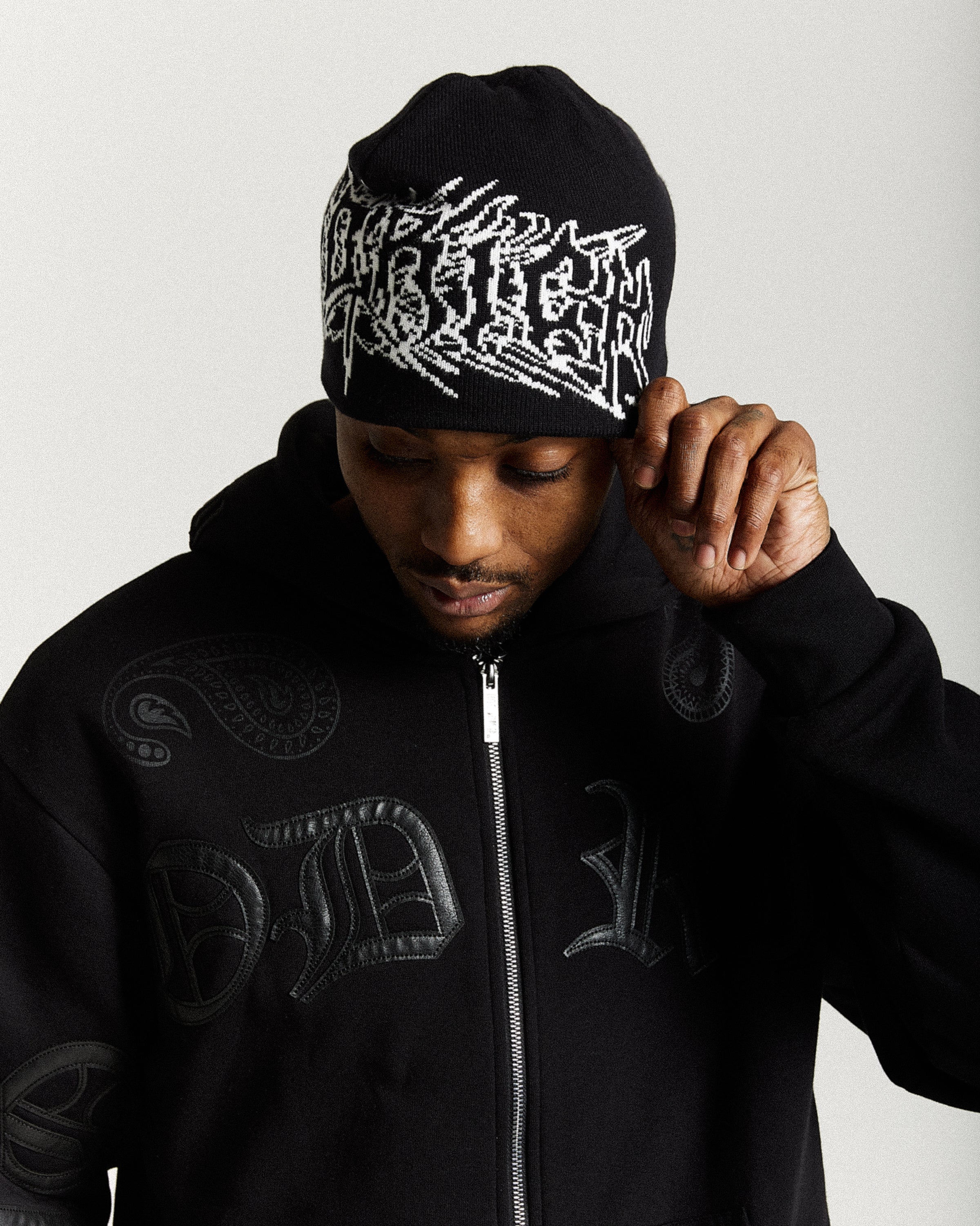 Spectral Fitted Knit Beanie - Black/White - Image 3