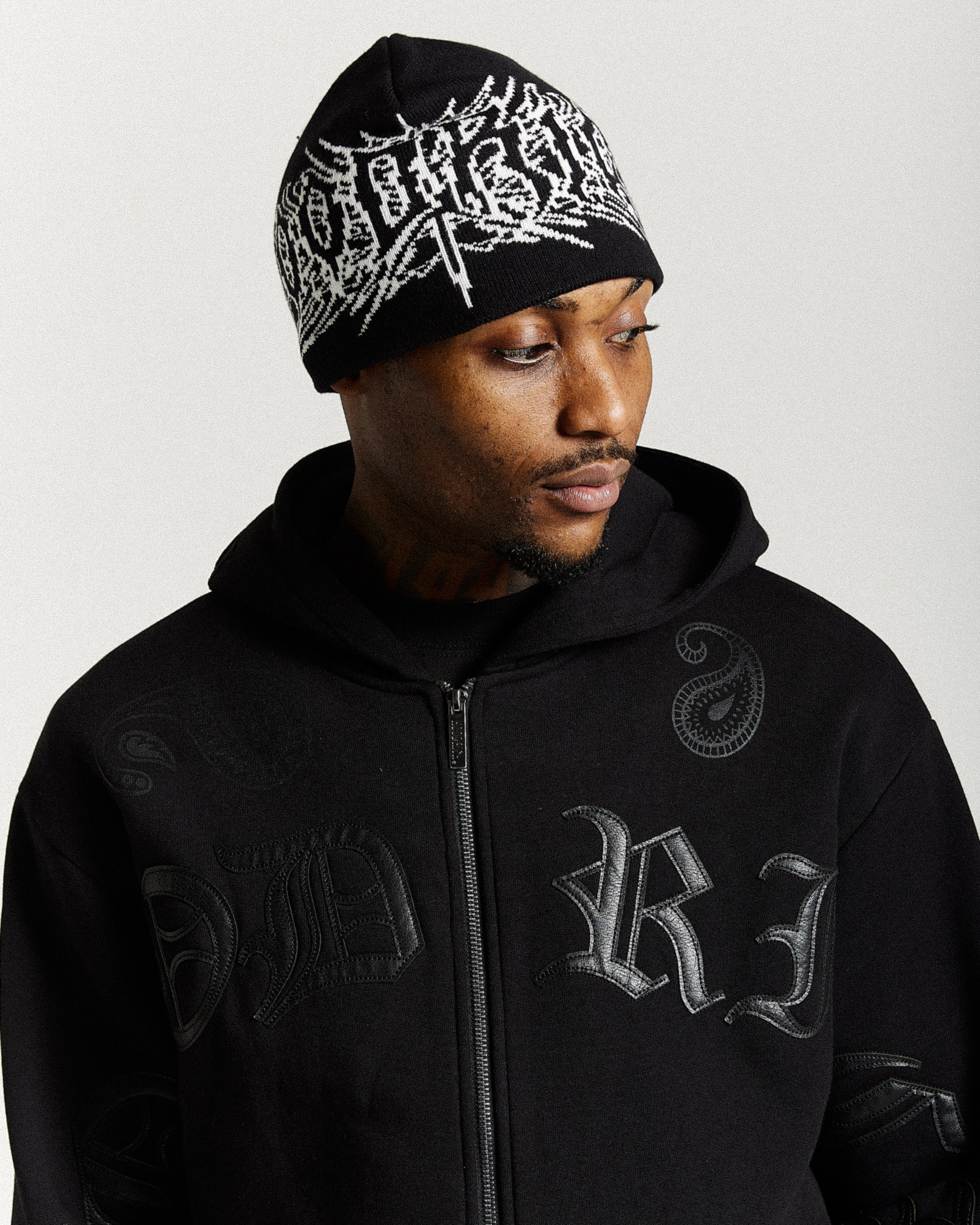 Spectral Fitted Knit Beanie - Black/White - Image 4