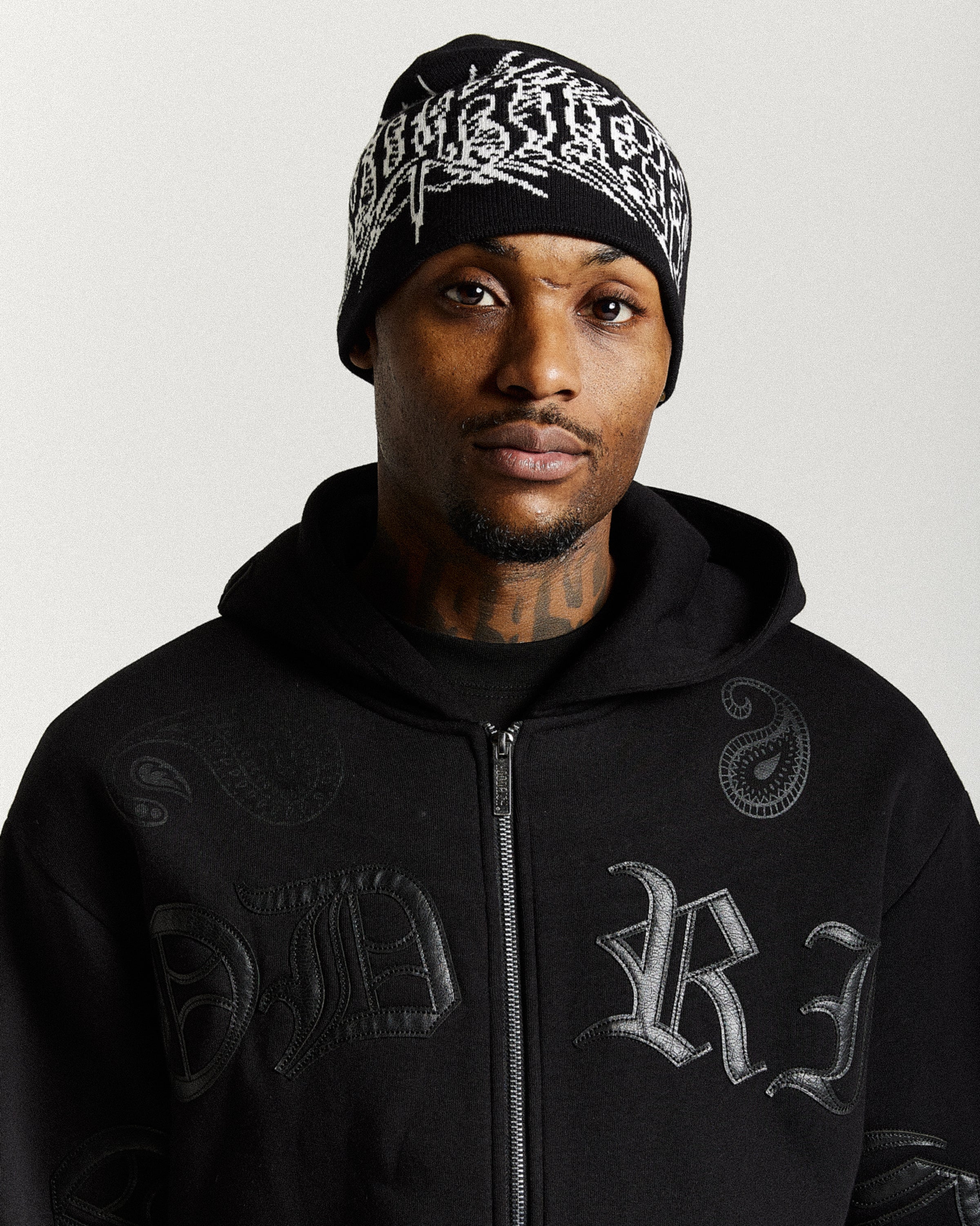 Spectral Fitted Knit Beanie - Black/White - Image 5