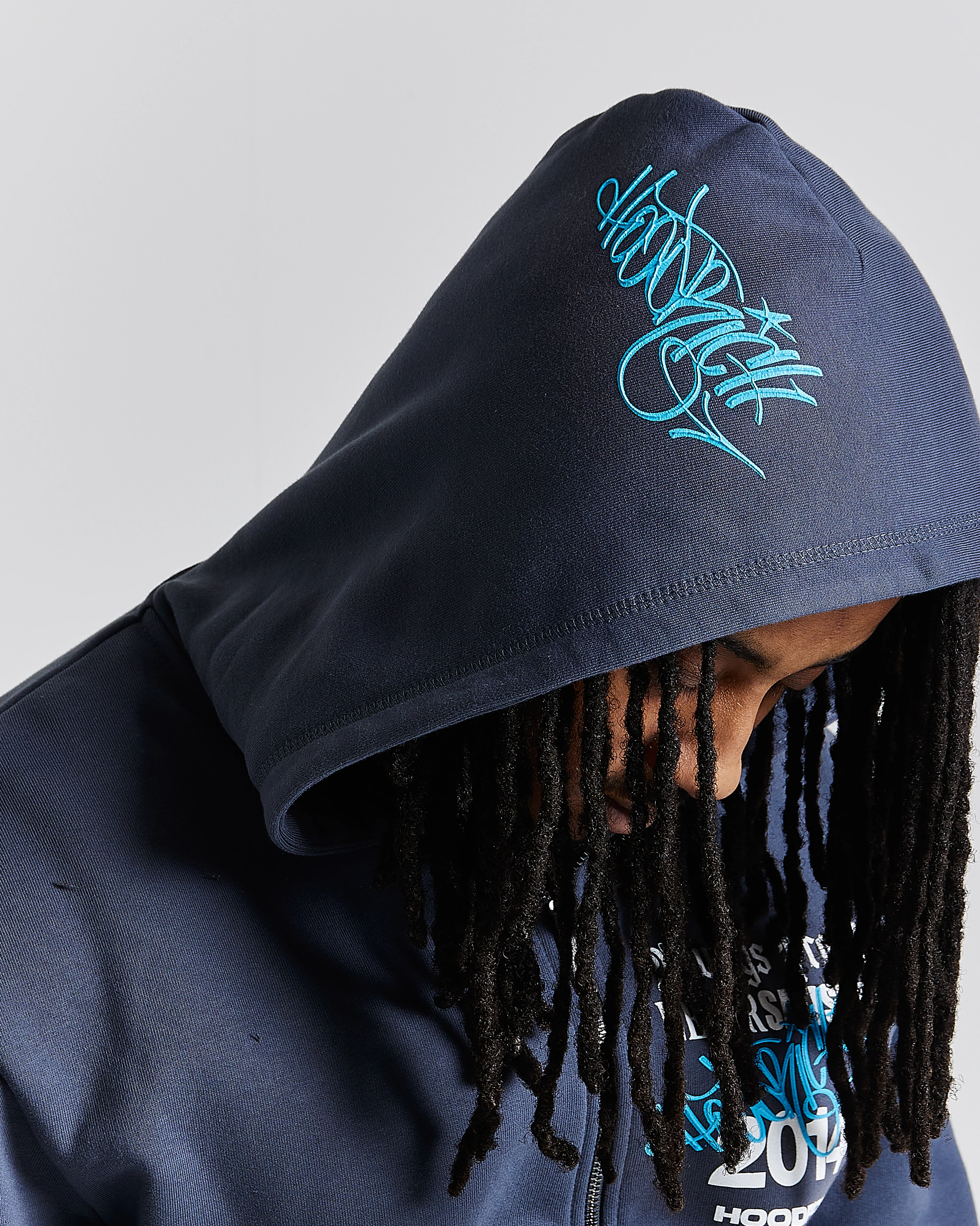 Stamp Tag Oversized Zip Hoodie - Blue/White - Image 5