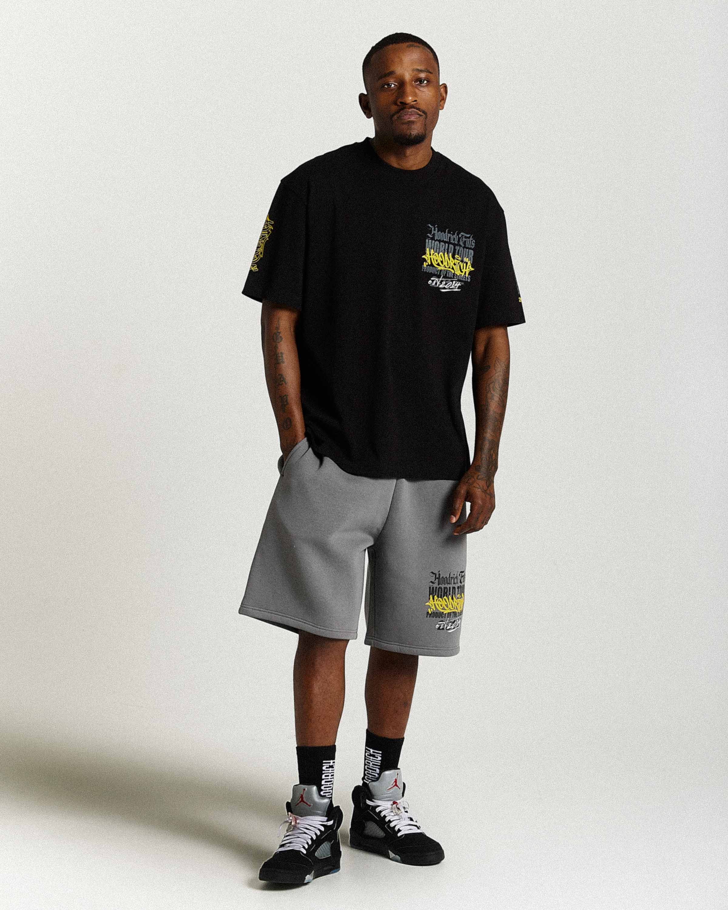 Stamp Tour Oversized Shorts - Grey/Black/Yellow - Image 5
