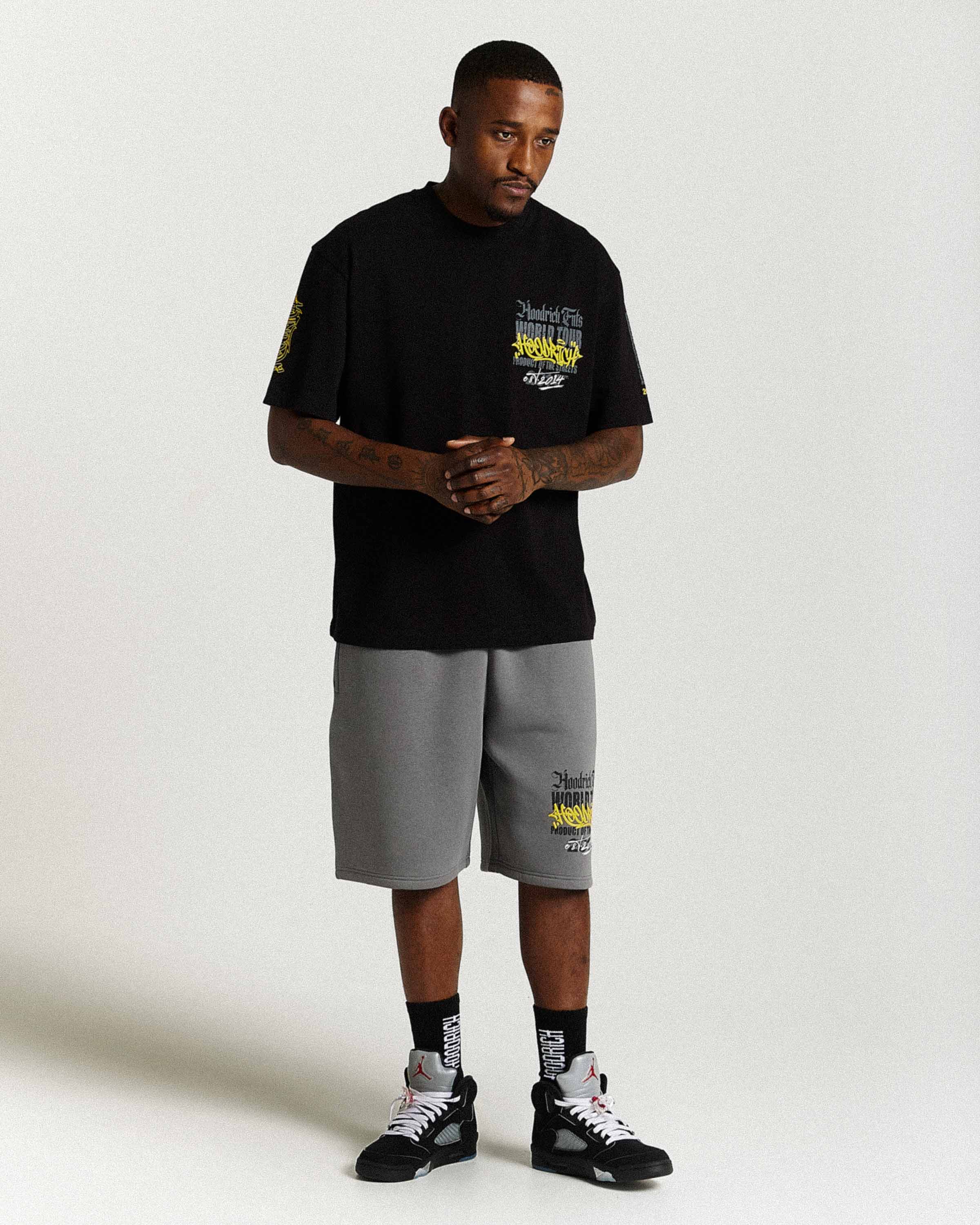 Stamp Tour Oversized Shorts - Grey/Black/Yellow - Image 6