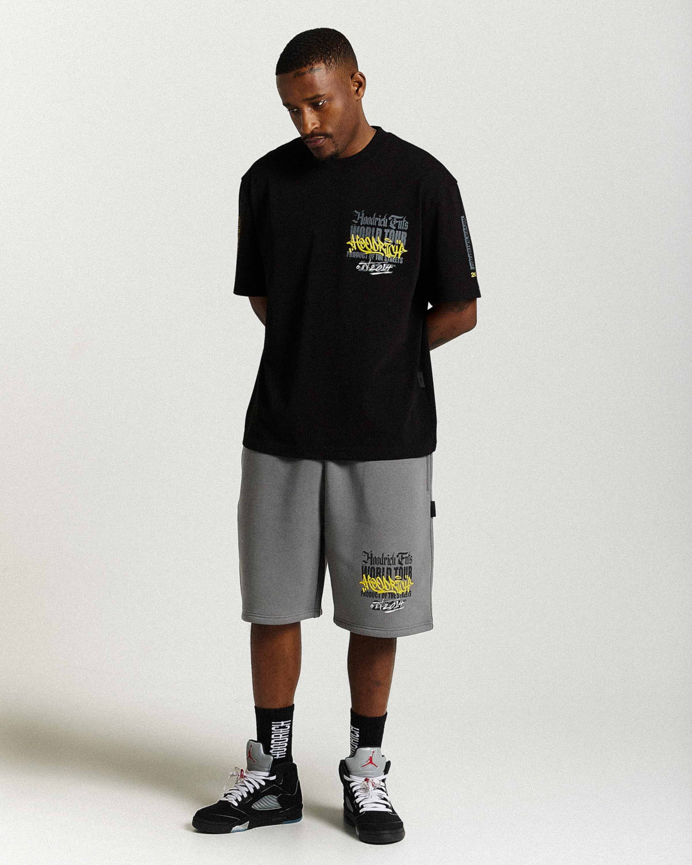 Stamp Tour Oversized Shorts - Grey/Black/Yellow - Image 9