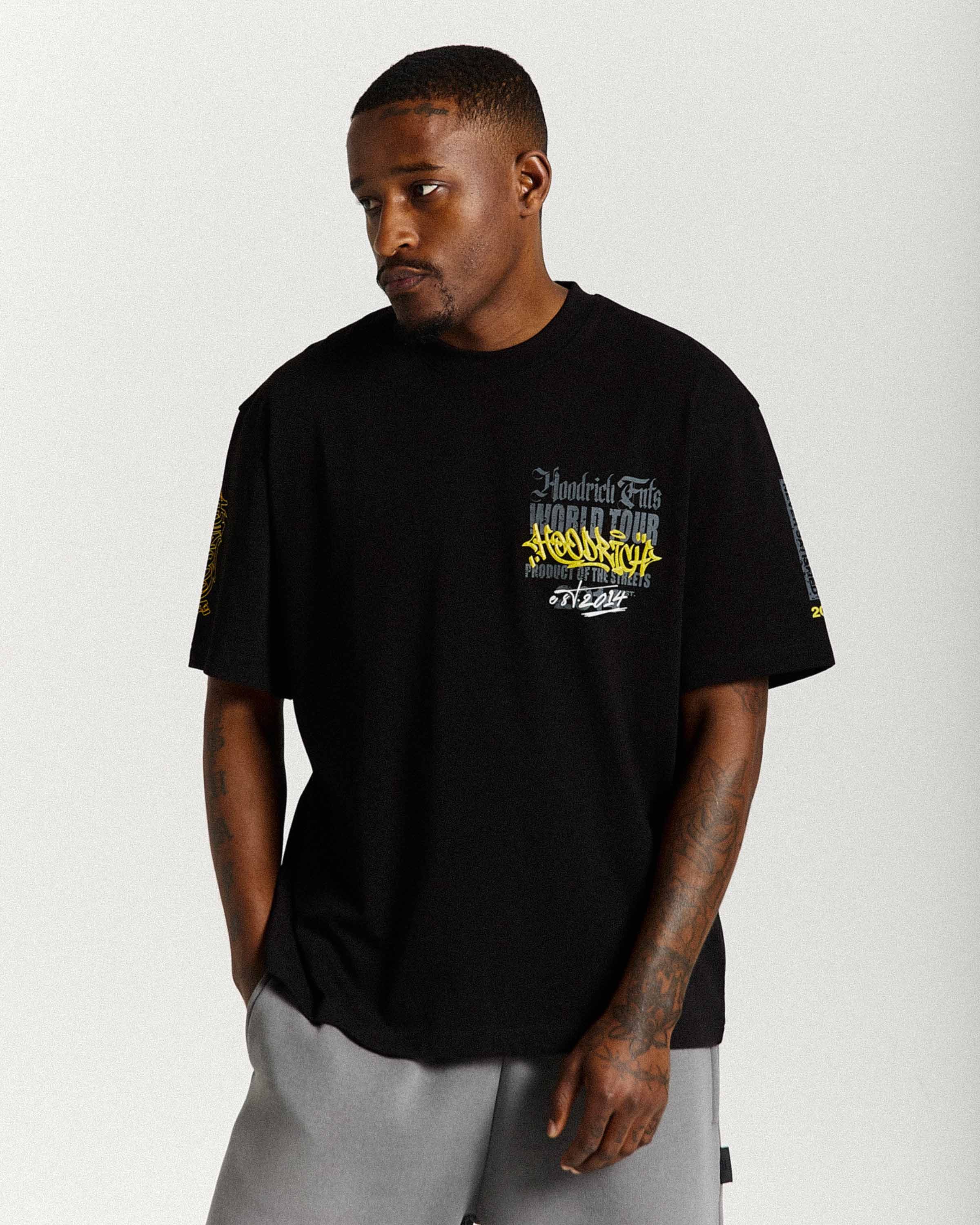 Stamp Tour Oversized T-Shirt - Black/Grey/Yellow - Image 6