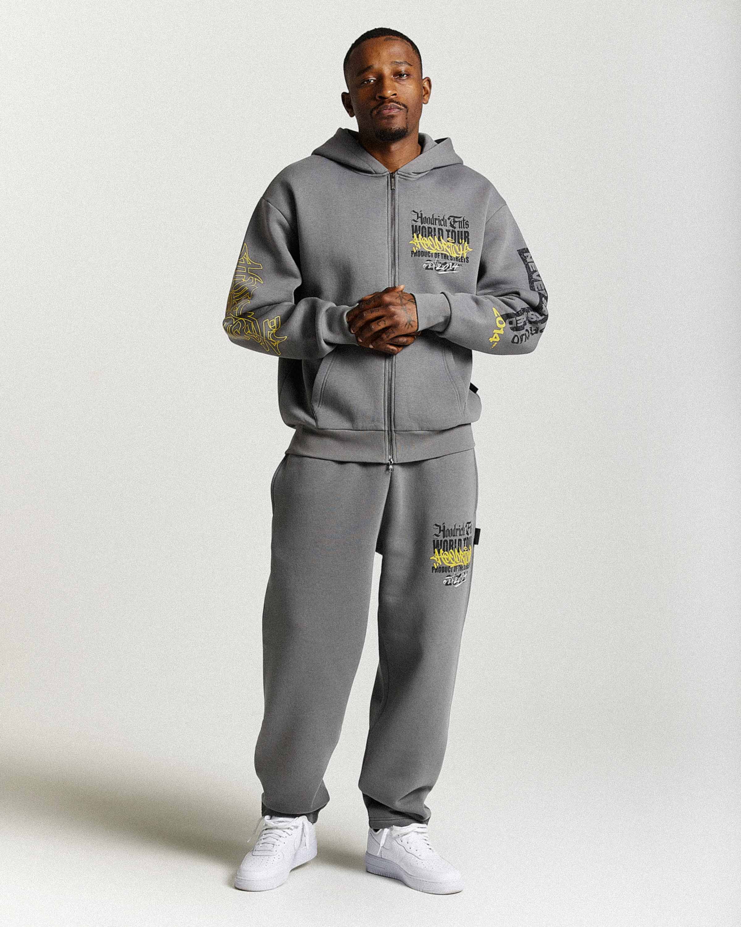 Stamp Tour Oversized Zip Hoodie - Grey/Black/Yellow - Image 10