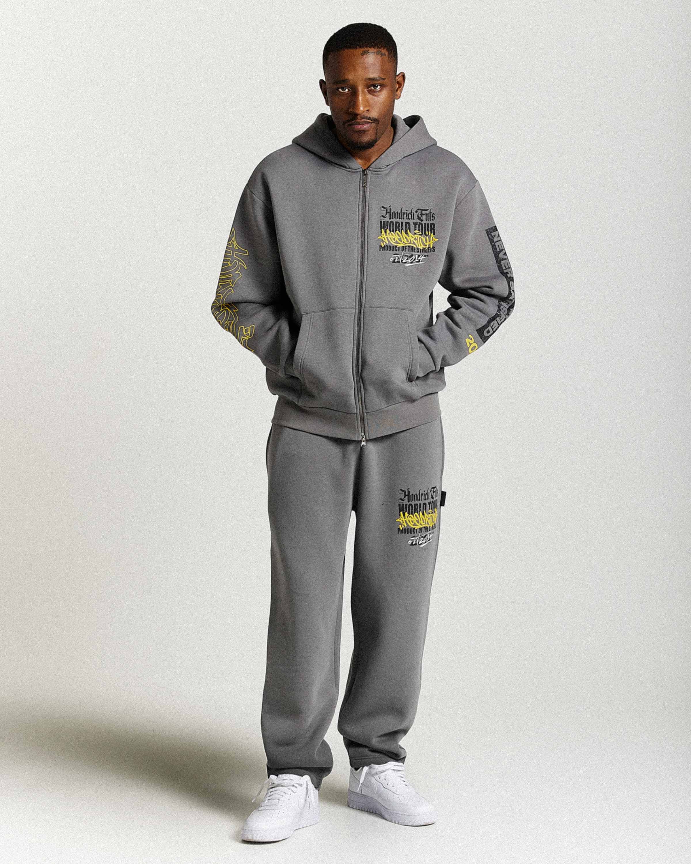 Stamp Tour Oversized Zip Hoodie - Grey/Black/Yellow - Image 11