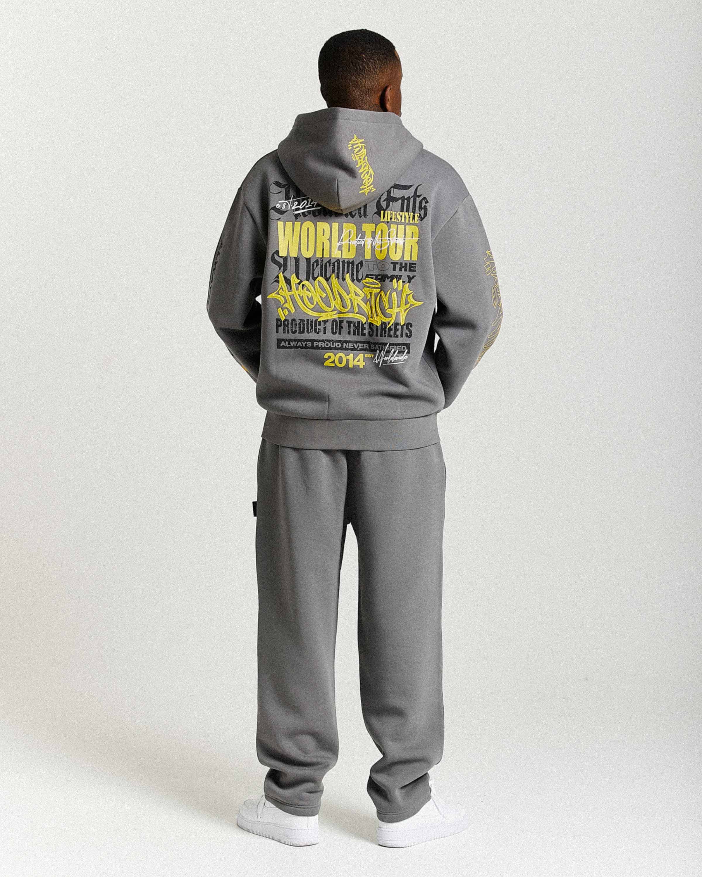 Stamp Tour Oversized Zip Hoodie - Grey/Black/Yellow - Image 3