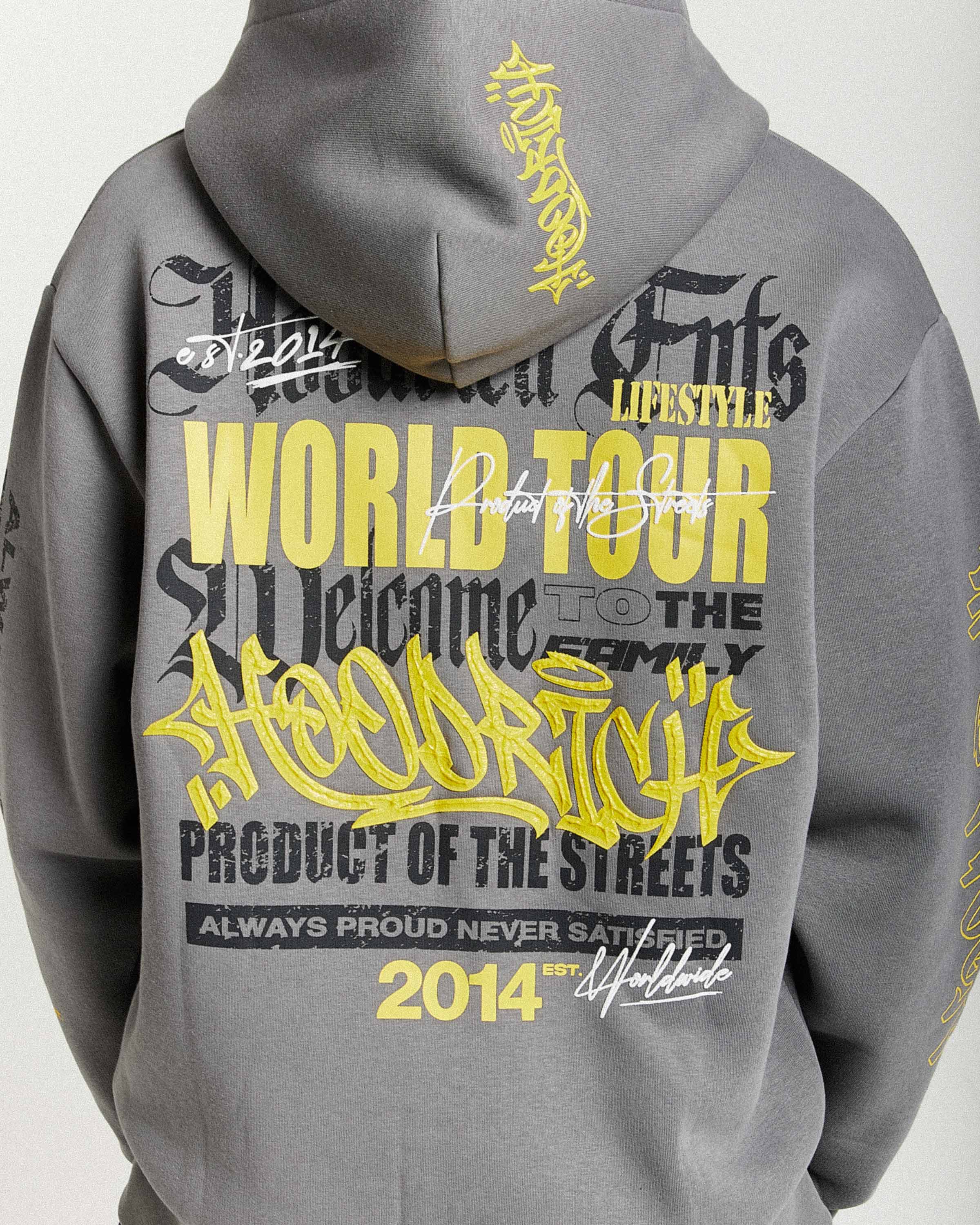 Stamp Tour Oversized Zip Hoodie - Grey/Black/Yellow - Image 4