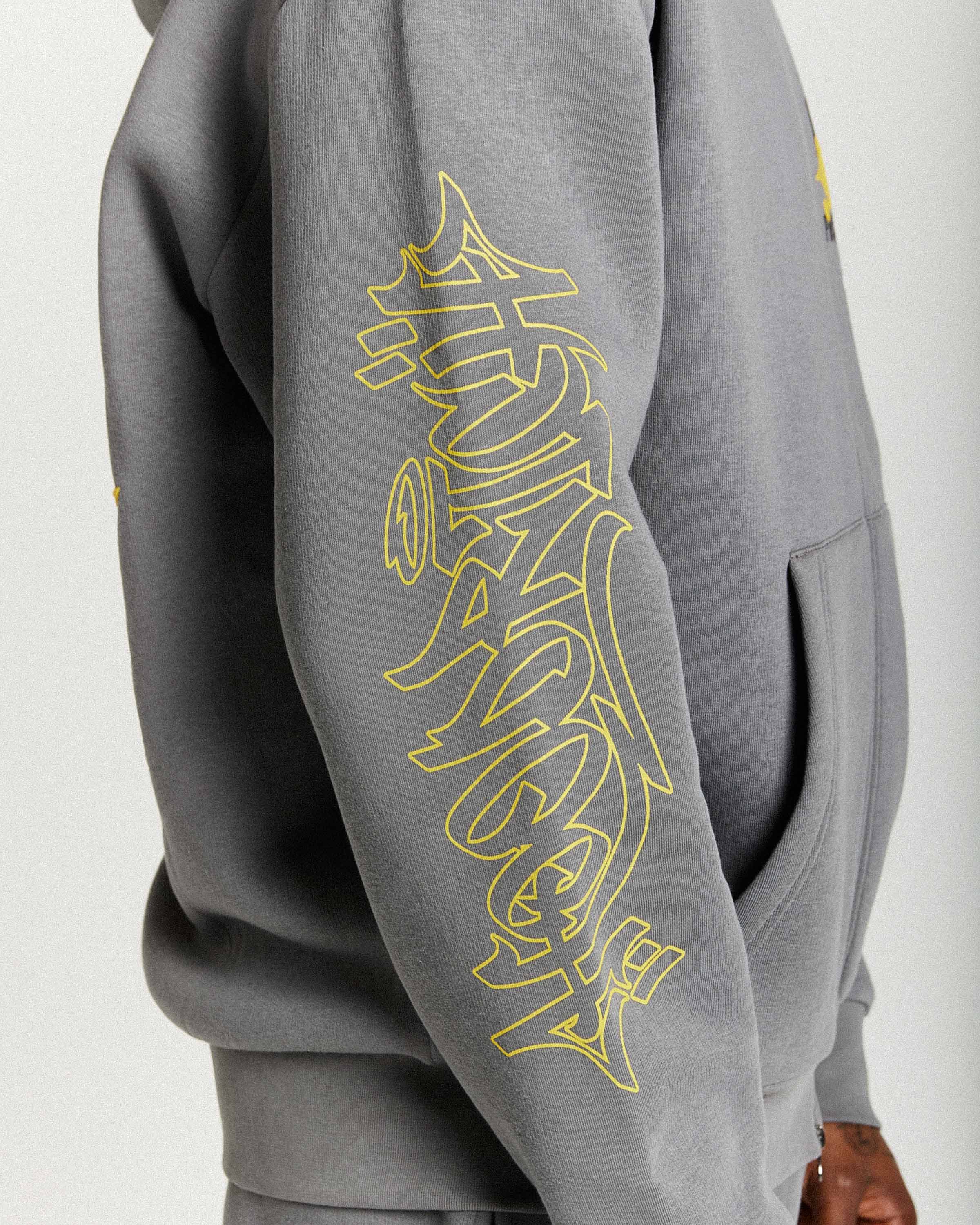 Stamp Tour Oversized Zip Hoodie - Grey/Black/Yellow - Image 5