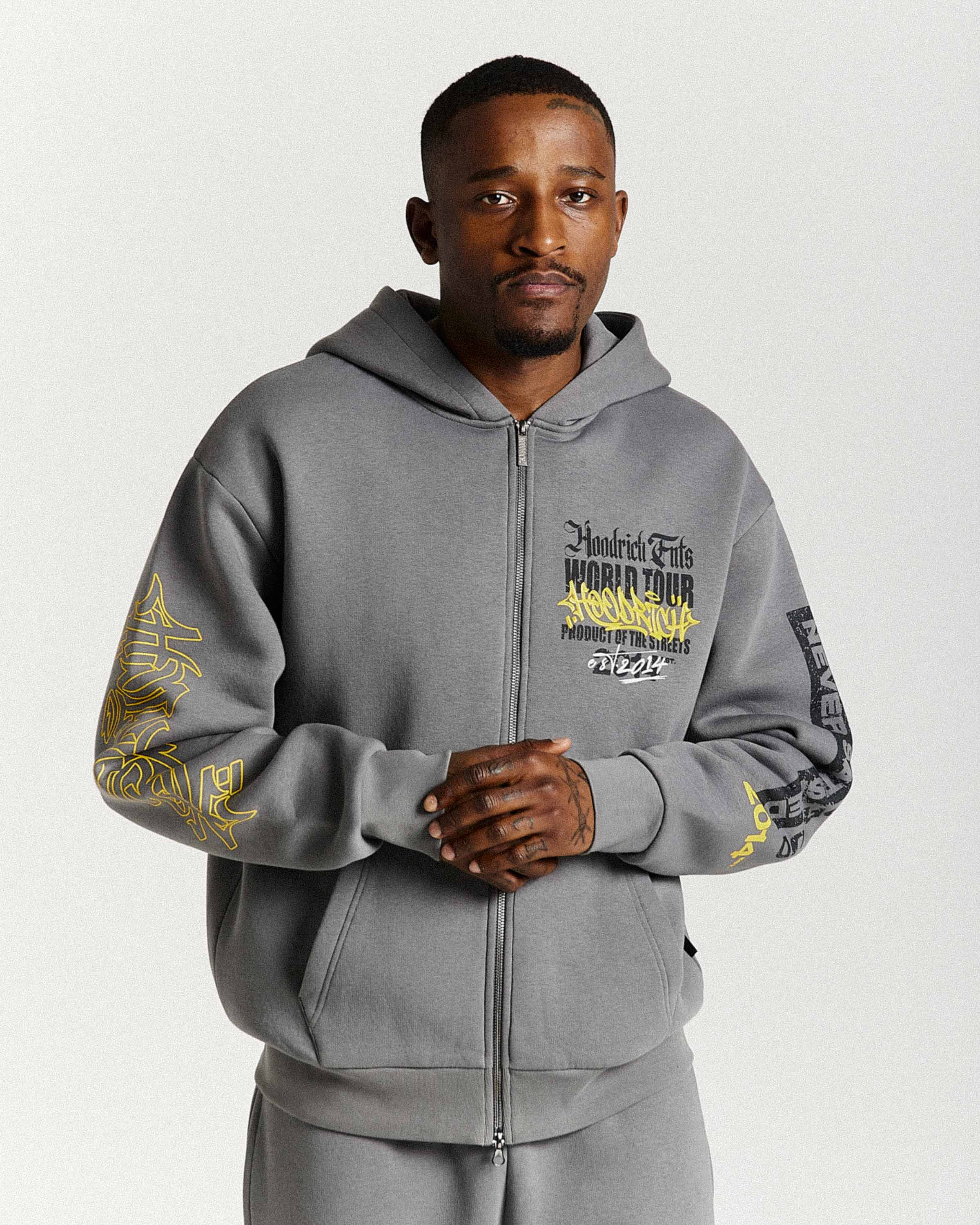 Stamp Tour Oversized Zip Hoodie - Grey/Black/Yellow - Image 9