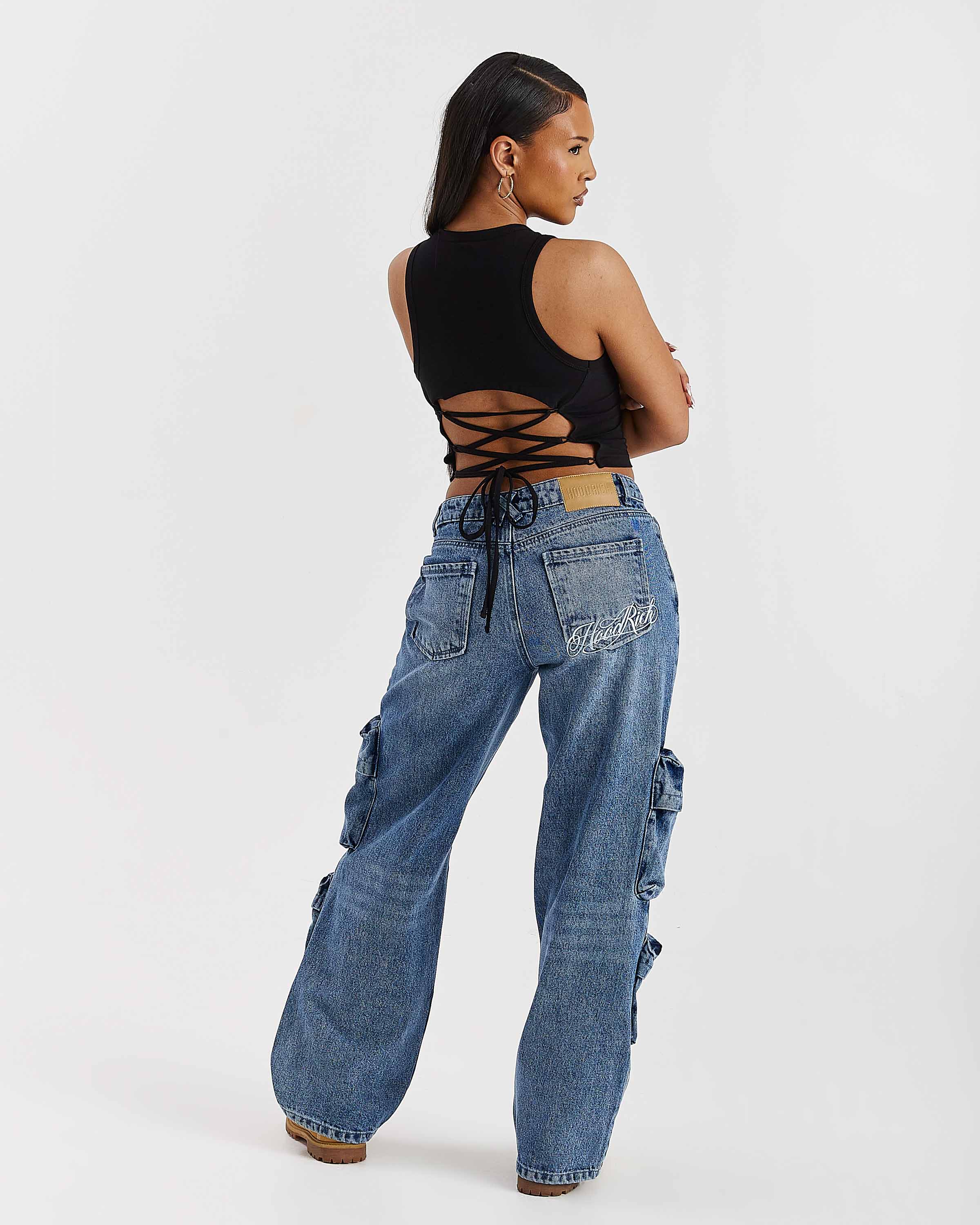Token Wide Leg Cargo Jeans - Washed Mid Blue - Image 9