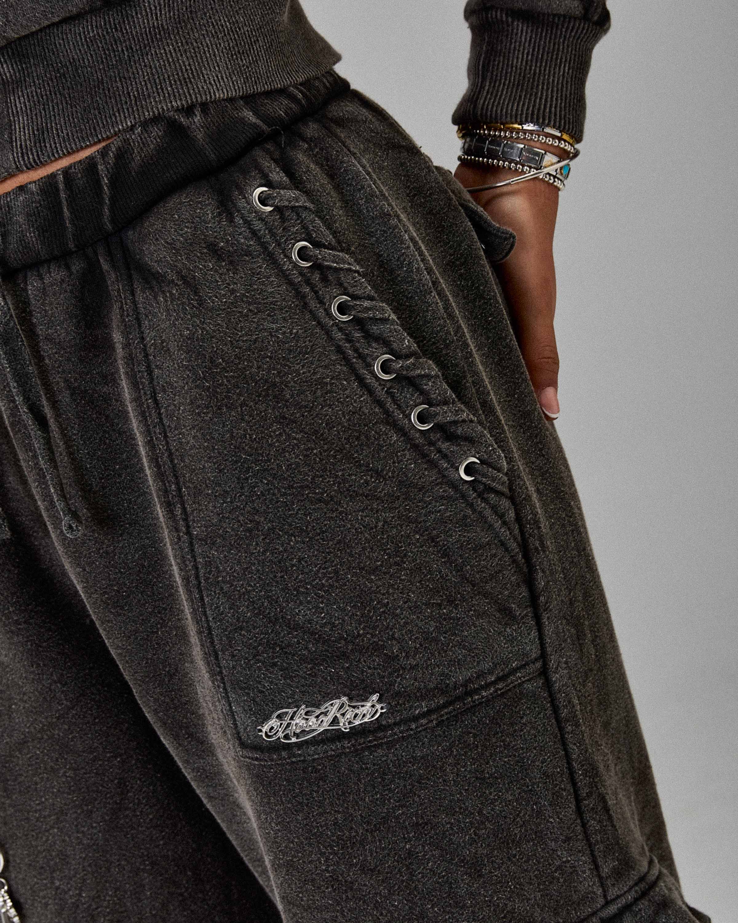The Winner's Circle Token Oversized Wide Leg Joggers - Washed Black - Image 3