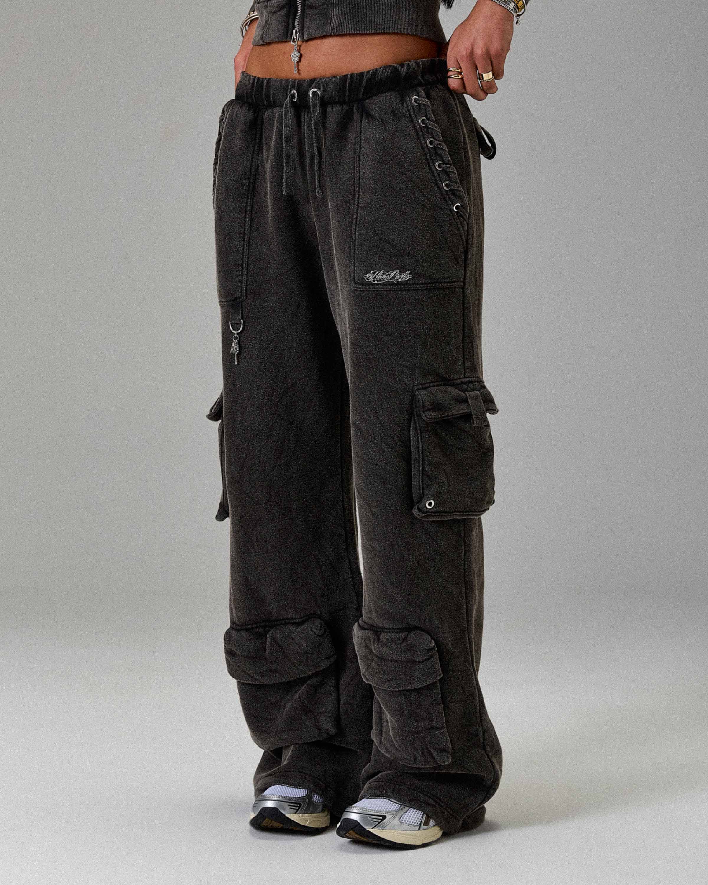 The Winner's Circle Token Oversized Wide Leg Joggers - Washed Black - Image 6